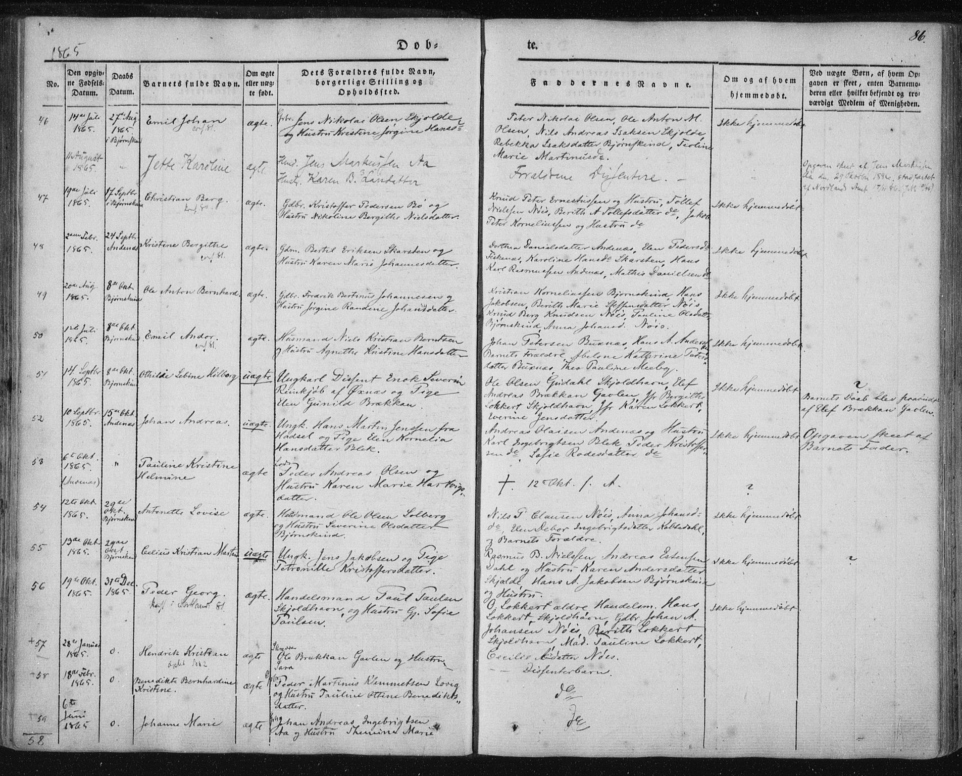 Ministerialprotokoller, klokkerbøker og fødselsregistre - Nordland, SAT/A-1459/897/L1396: Parish register (official) no. 897A04, 1842-1866, p. 86