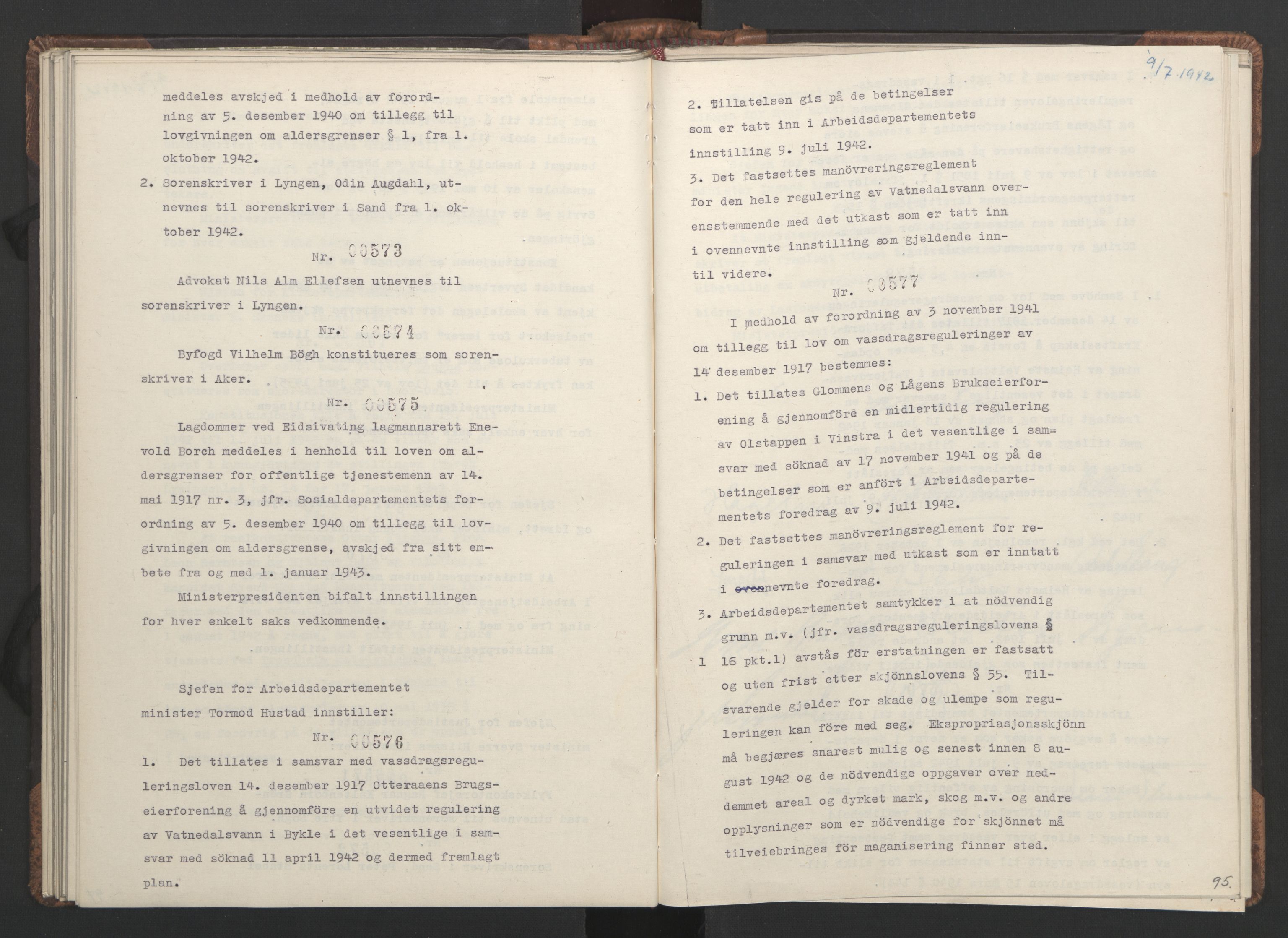 NS-administrasjonen 1940-1945 (Statsrådsekretariatet, de kommisariske statsråder mm), RA/S-4279/D/Da/L0001: Beslutninger og tillegg (1-952 og 1-32), 1942, p. 98
