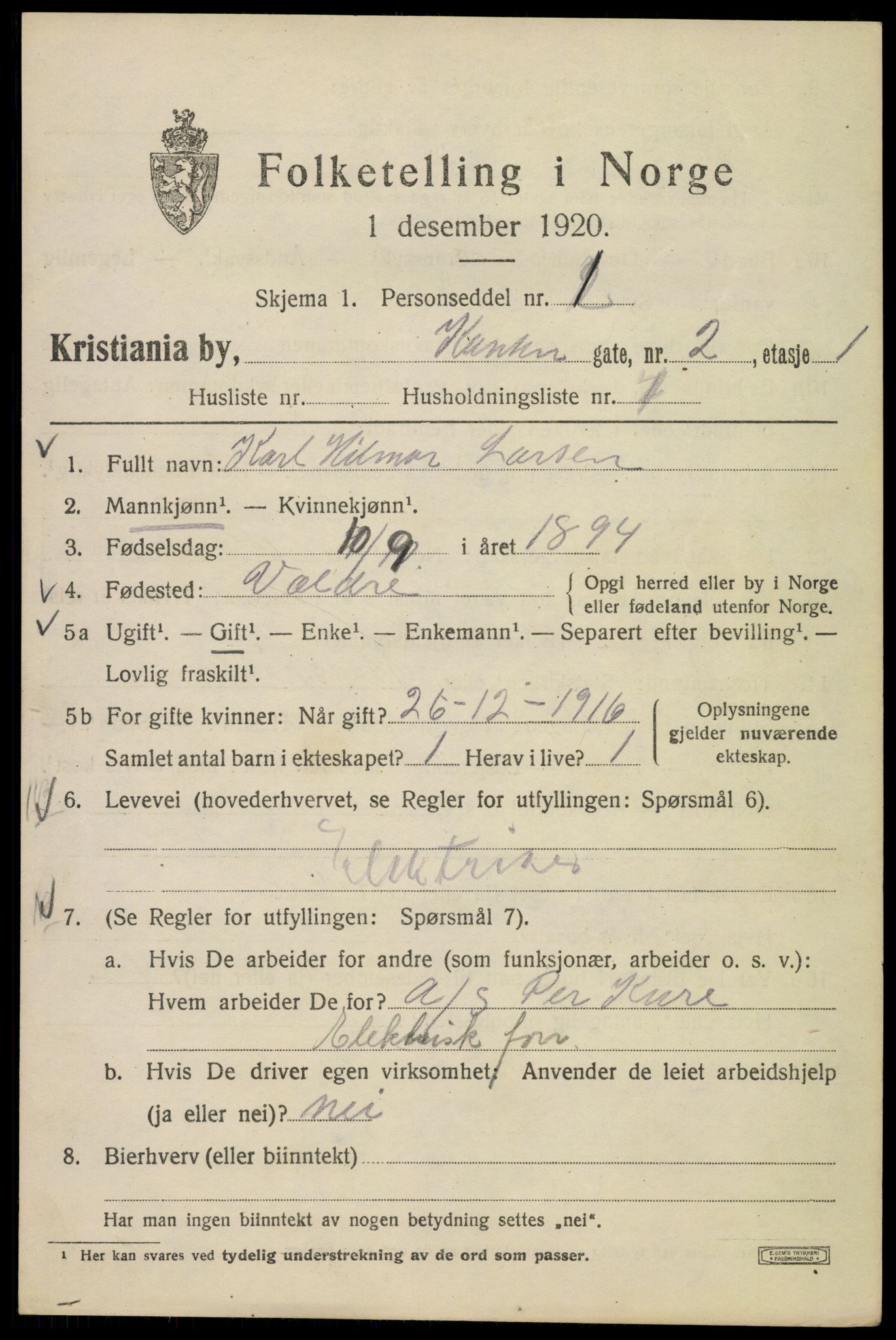 SAO, 1920 census for Kristiania, 1920, p. 327129