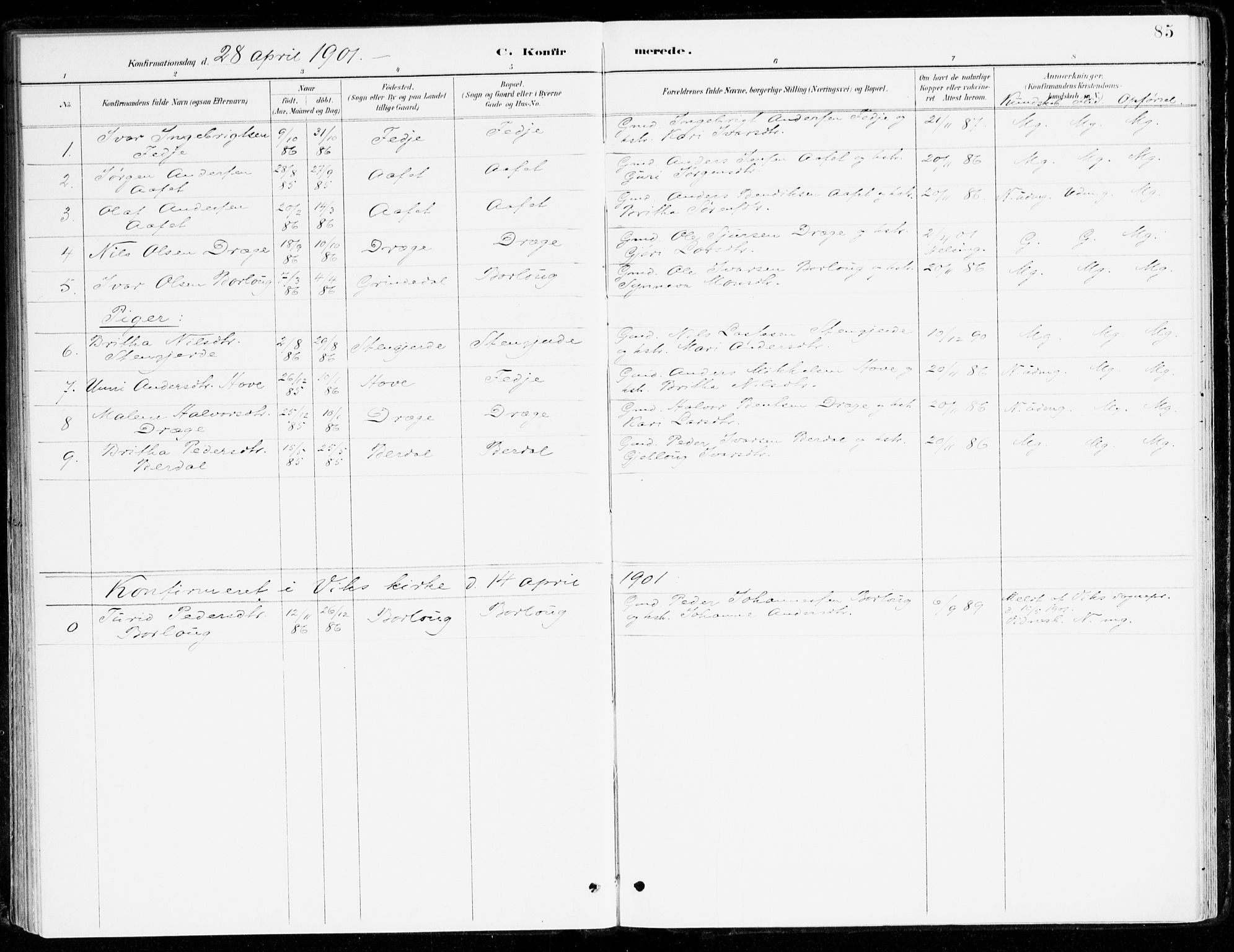 Leikanger sokneprestembete, AV/SAB-A-81001/H/Haa/Haad/L0001: Parish register (official) no. D 1, 1887-1922, p. 85
