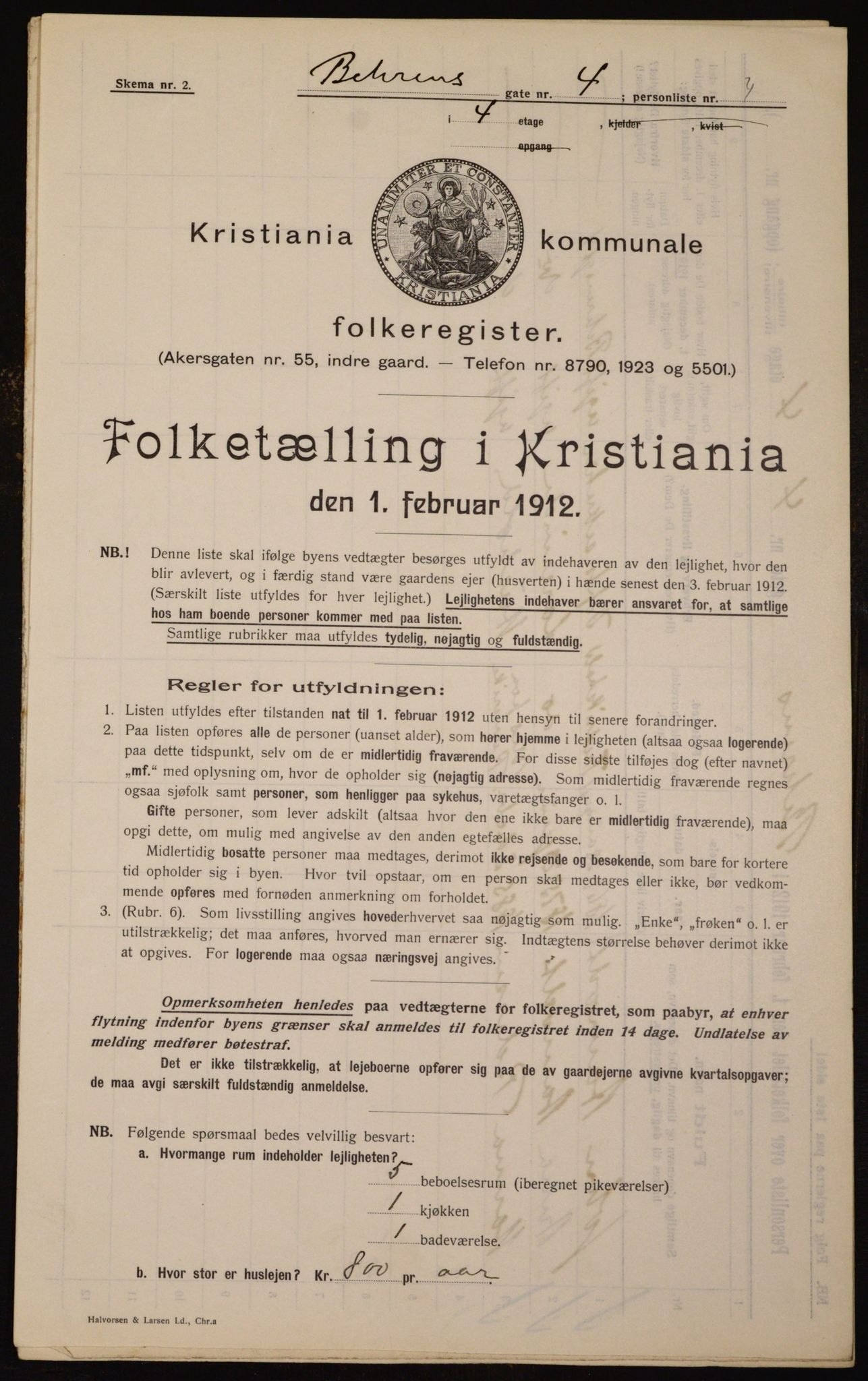 OBA, Municipal Census 1912 for Kristiania, 1912, p. 3279