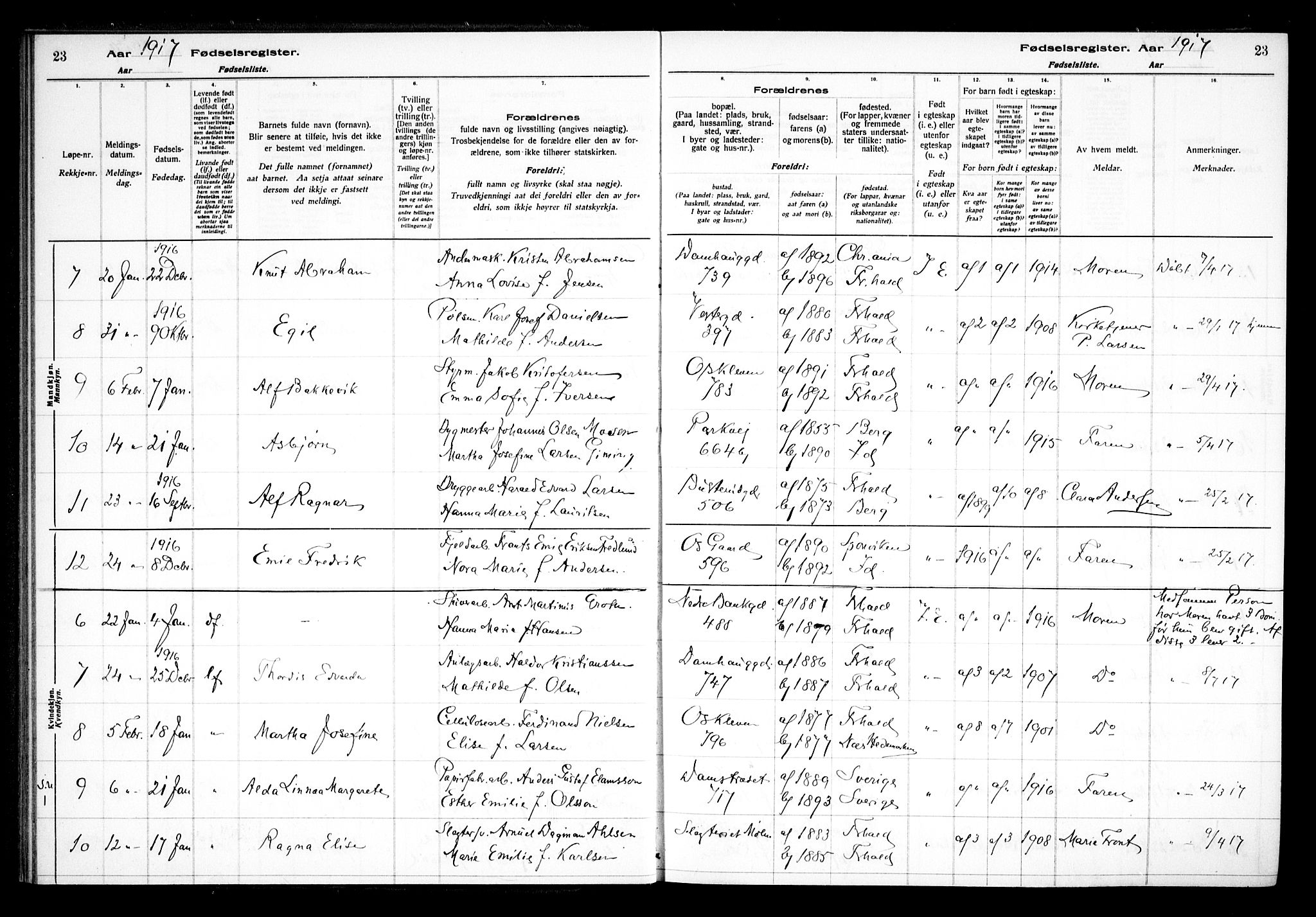 Halden prestekontor Kirkebøker, AV/SAO-A-10909/J/Ja/L0001: Birth register no. I 1, 1916-1925, p. 23