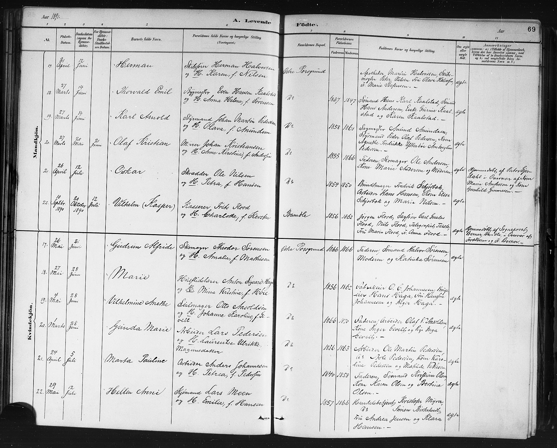 Porsgrunn kirkebøker , AV/SAKO-A-104/G/Gb/L0005: Parish register (copy) no. II 5, 1883-1915, p. 69