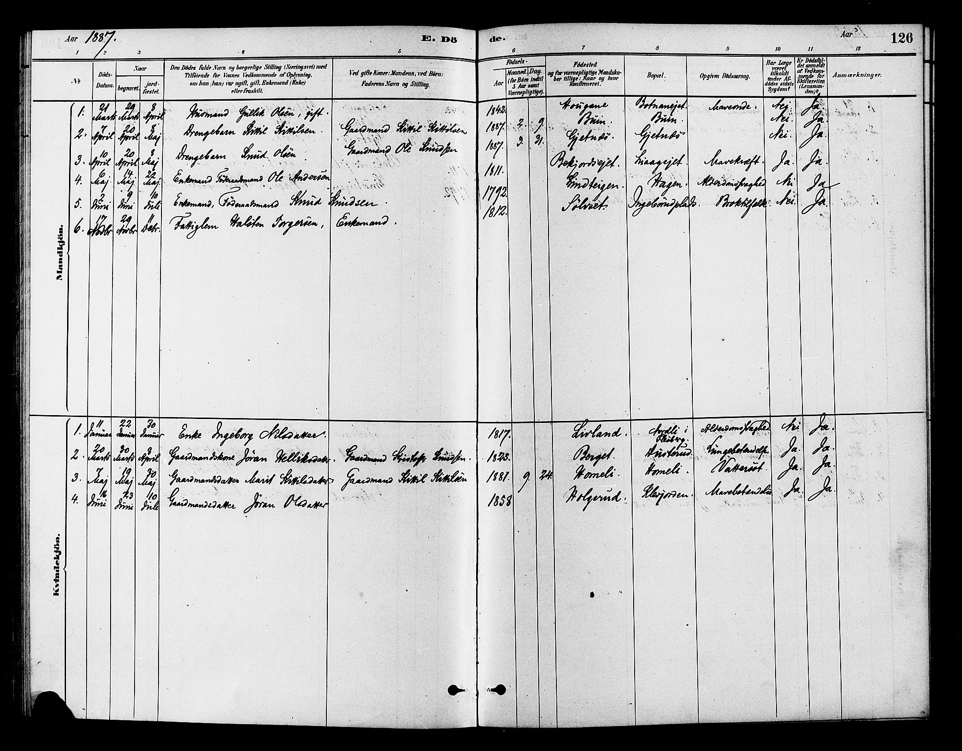 Flesberg kirkebøker, SAKO/A-18/F/Fc/L0001: Parish register (official) no. III 1, 1879-1905, p. 126