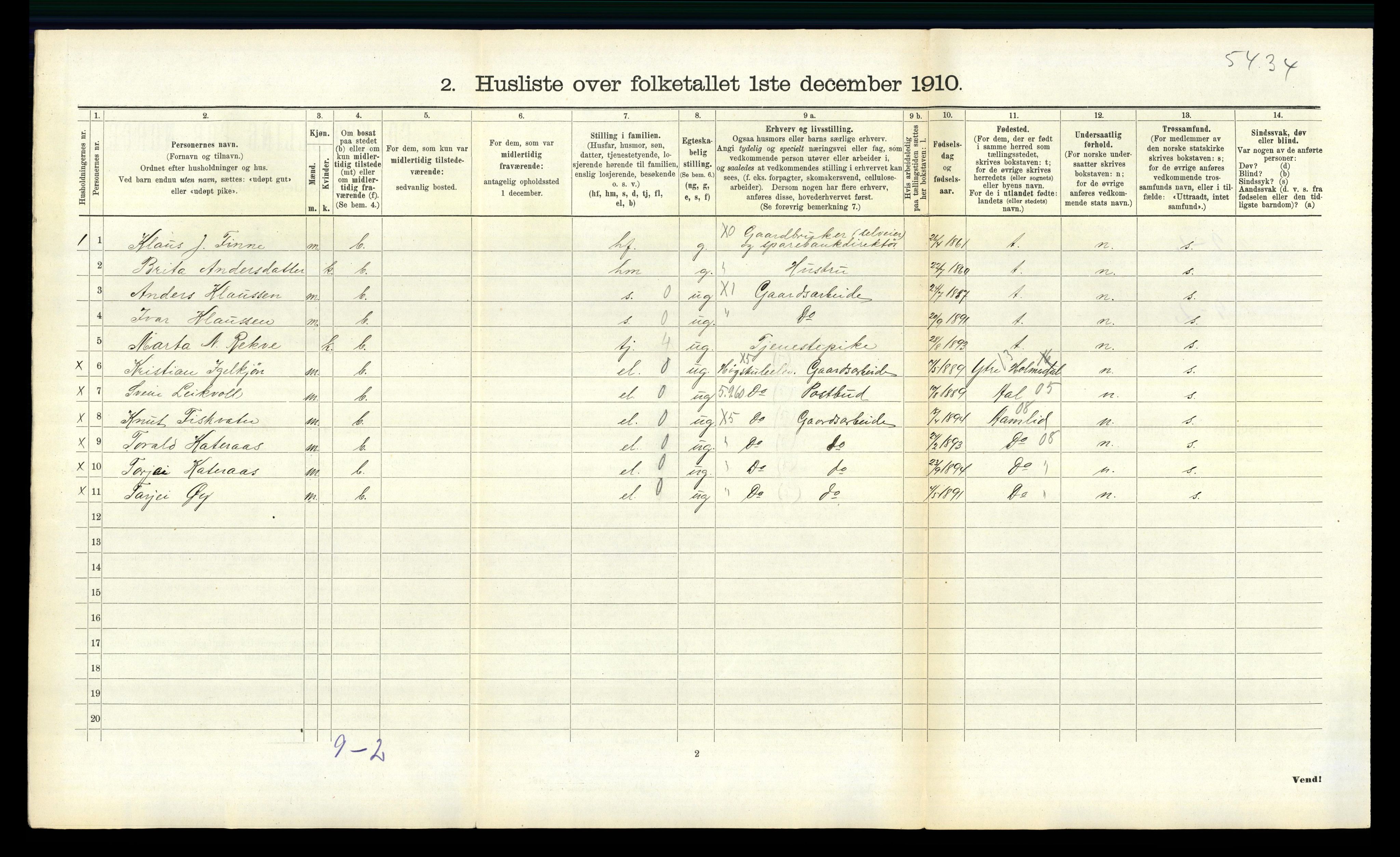 RA, 1910 census for Voss, 1910, p. 341