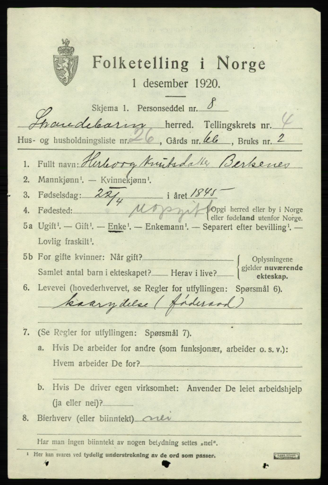 SAB, 1920 census for Strandebarm, 1920, p. 3766