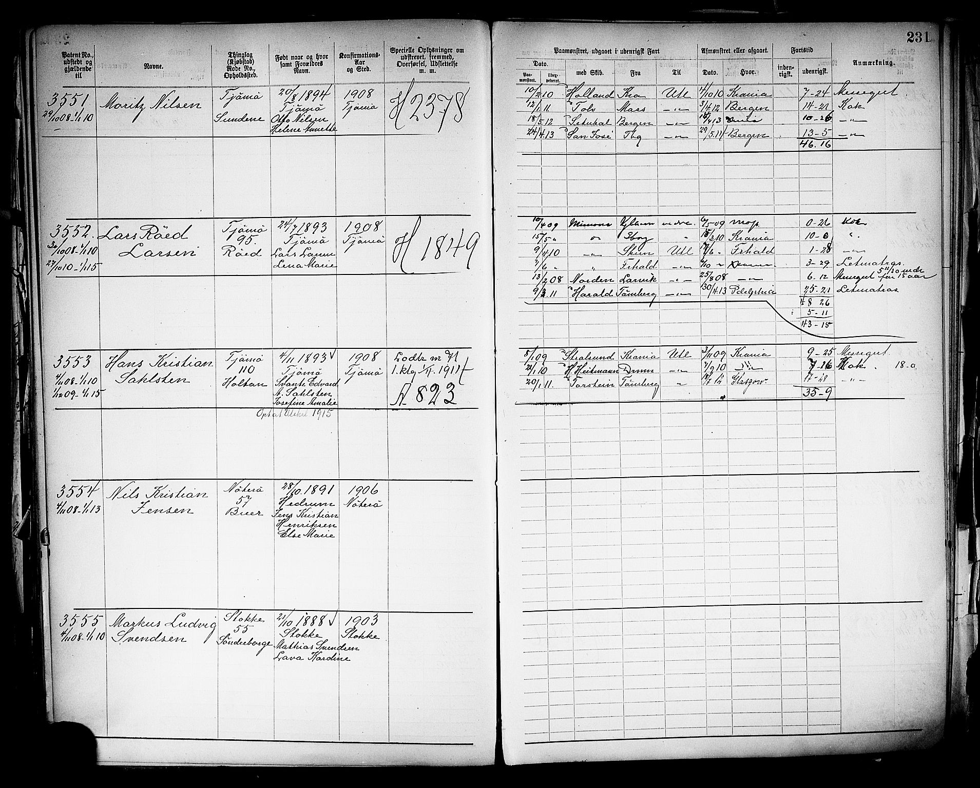 Tønsberg innrulleringskontor, AV/SAKO-A-786/F/Fb/L0005: Annotasjonsrulle Patent nr. 2401-4080, 1904-1910, p. 234