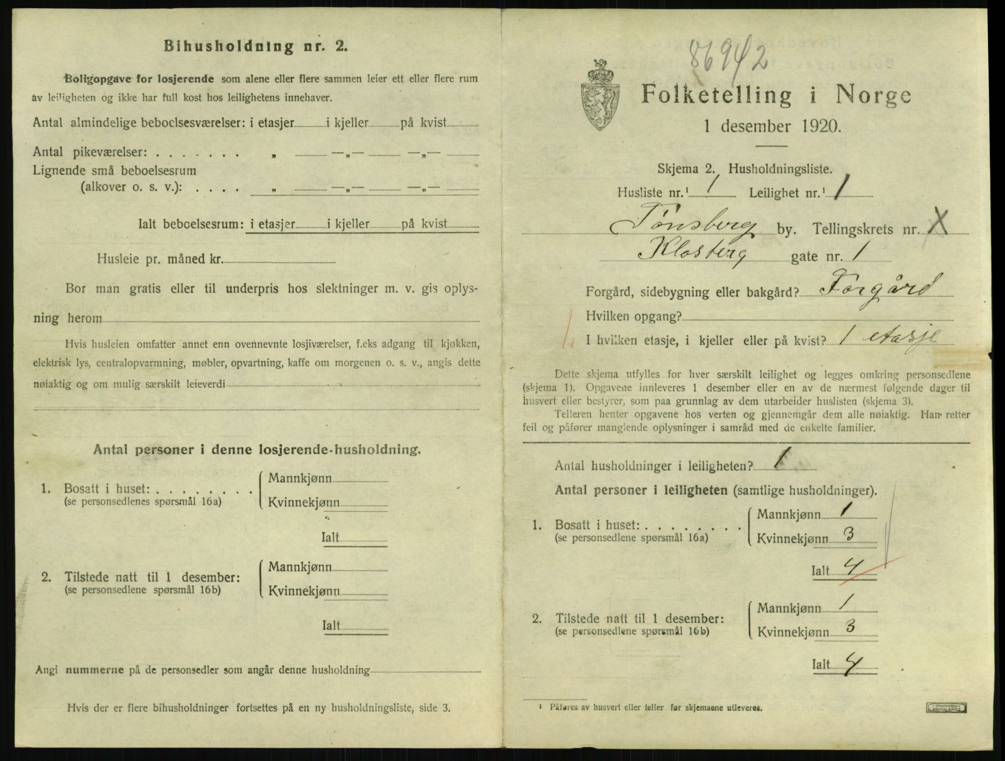 SAKO, 1920 census for Tønsberg, 1920, p. 4737