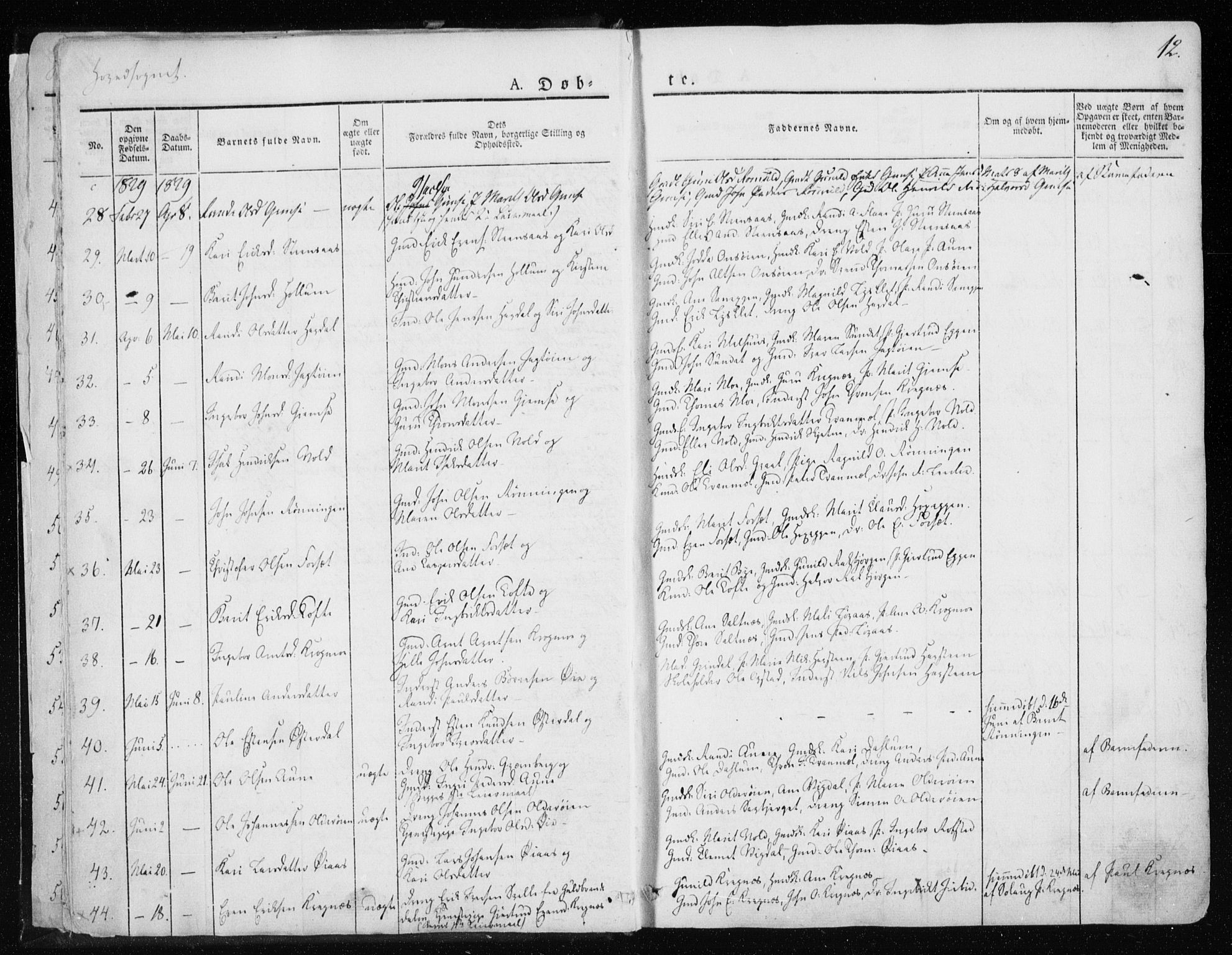 Ministerialprotokoller, klokkerbøker og fødselsregistre - Sør-Trøndelag, AV/SAT-A-1456/691/L1069: Parish register (official) no. 691A04, 1826-1841, p. 12