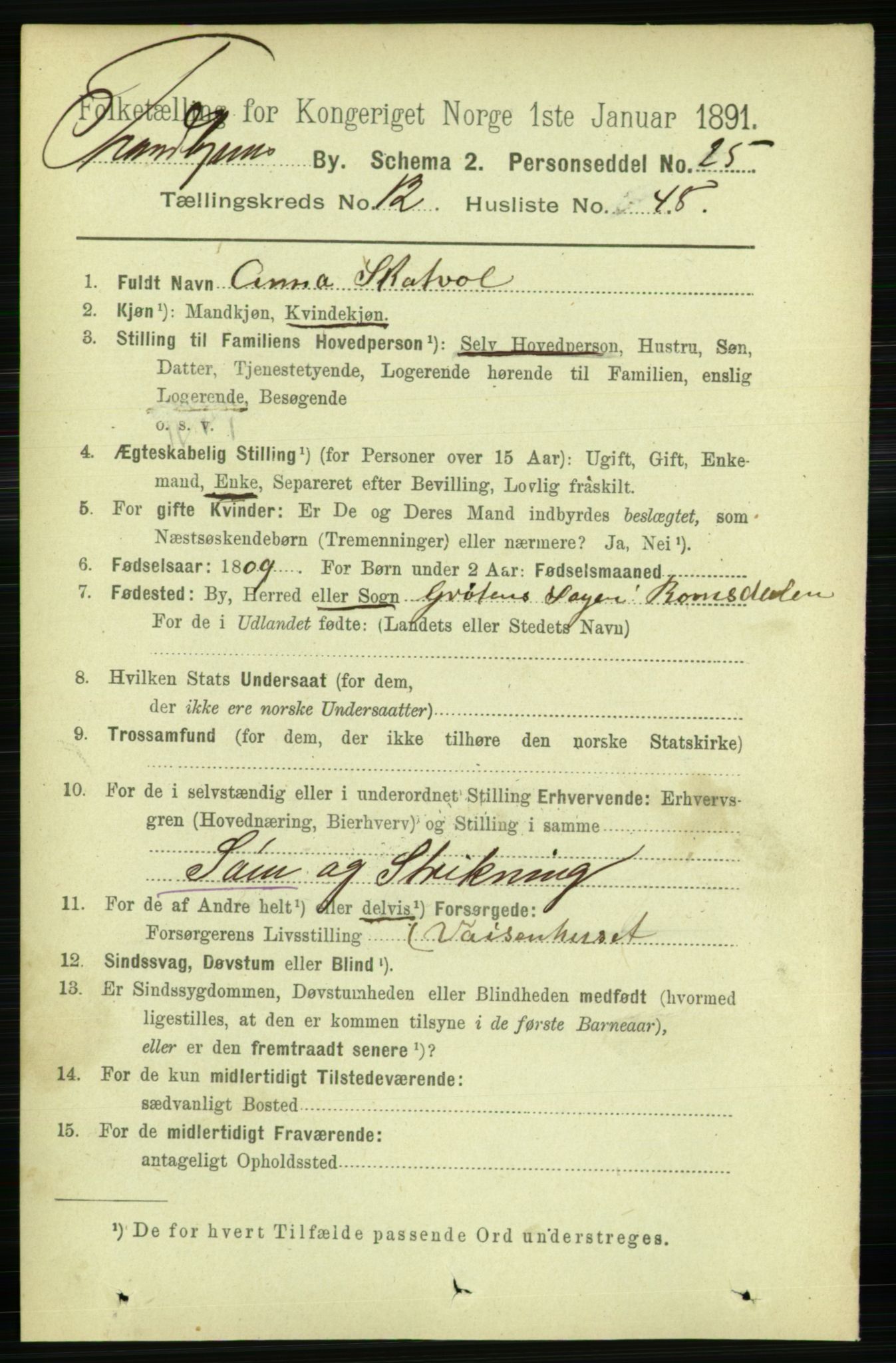 RA, 1891 census for 1601 Trondheim, 1891, p. 10189