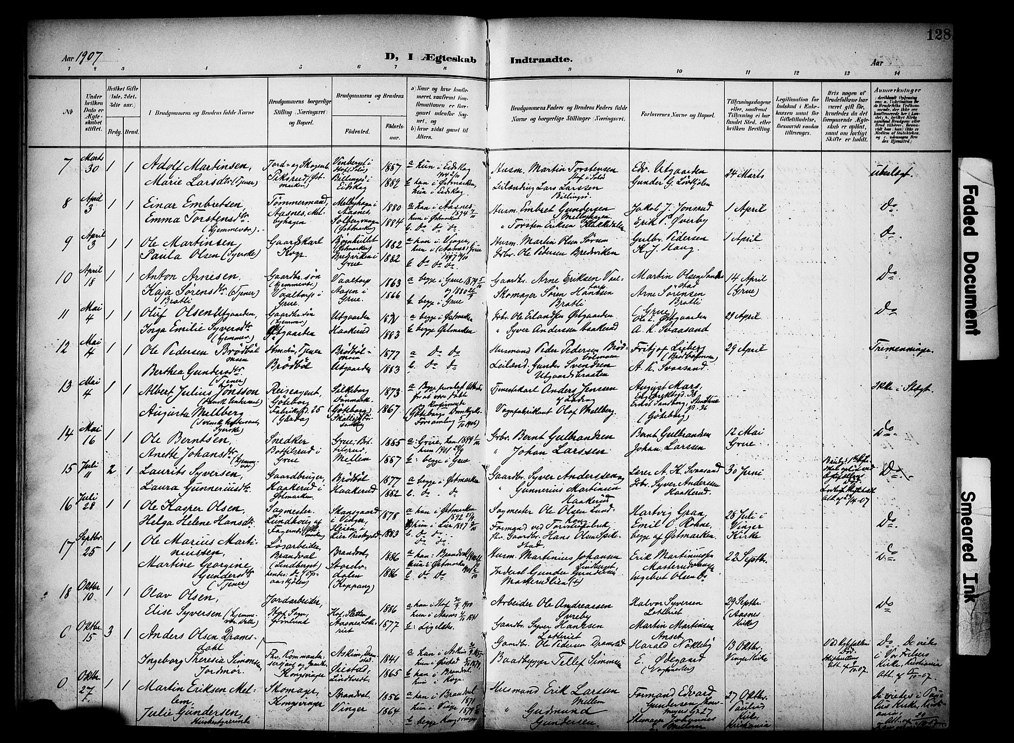 Vinger prestekontor, AV/SAH-PREST-024/H/Ha/Haa/L0016: Parish register (official) no. 16, 1898-1920, p. 128