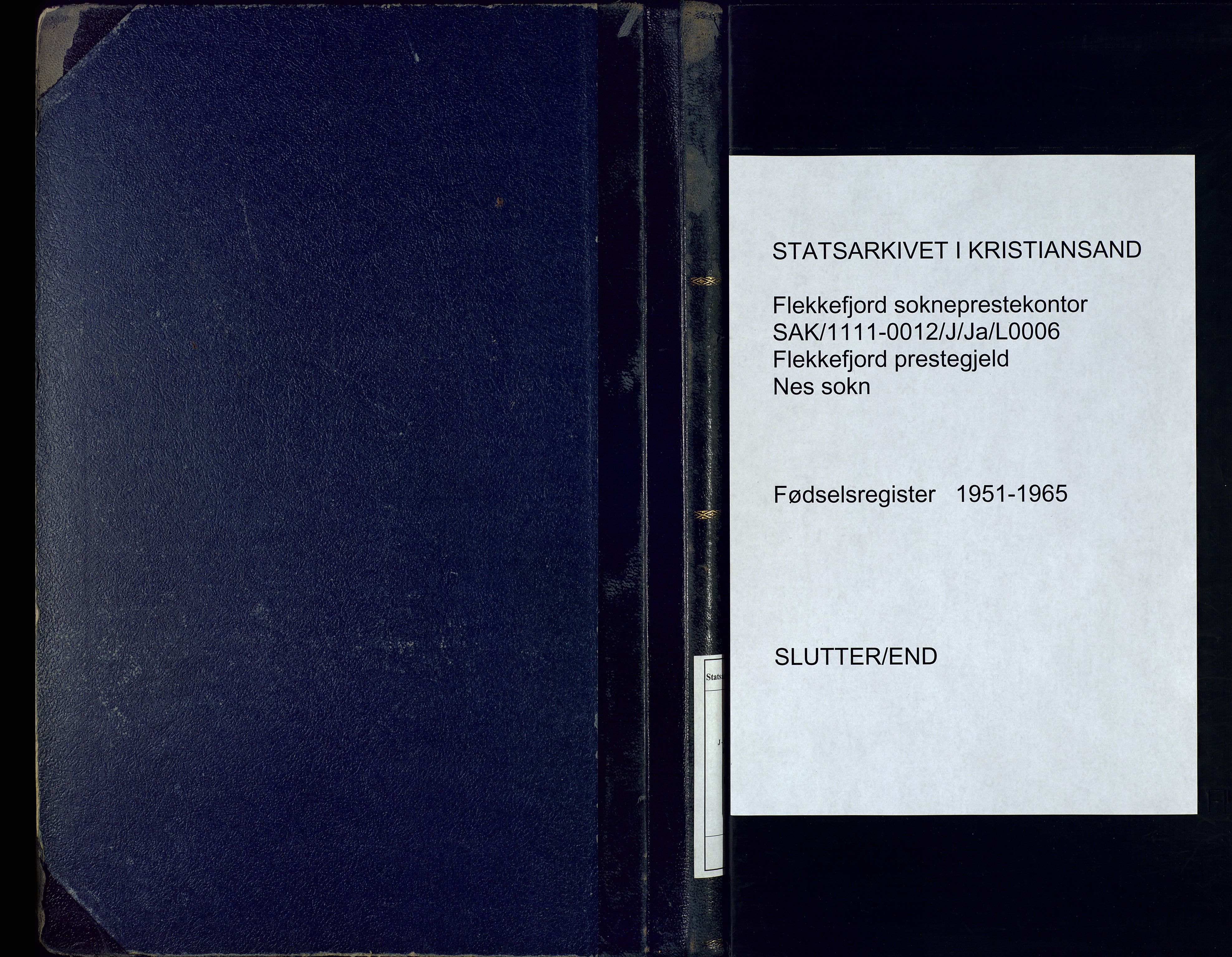 Flekkefjord sokneprestkontor, SAK/1111-0012/J/Ja/L0006: Birth register no. 6, 1951-1965