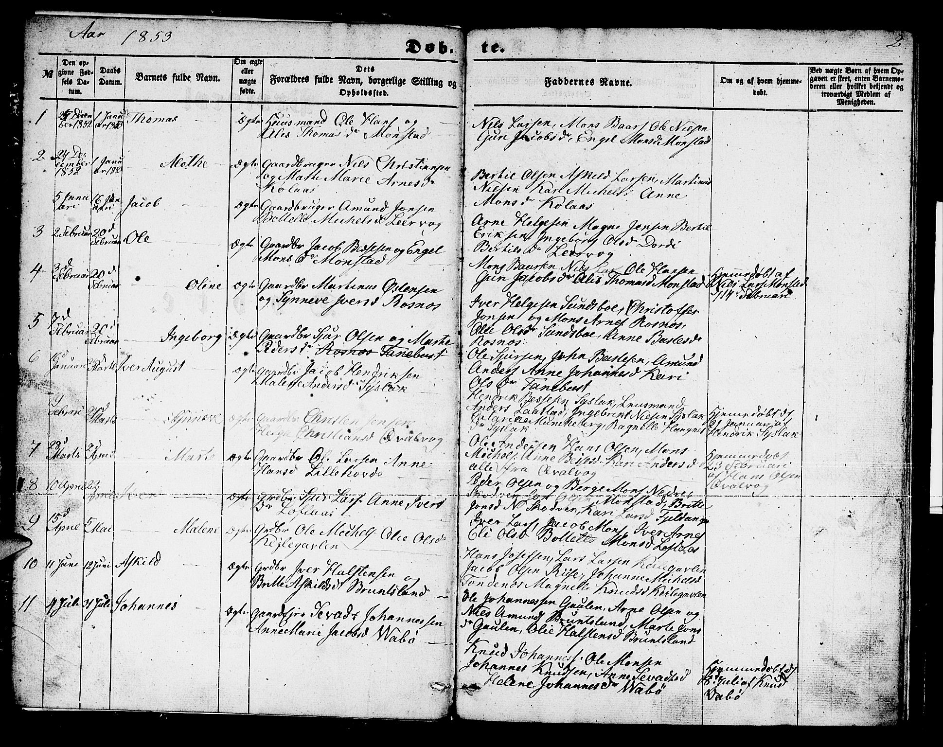 Lindås Sokneprestembete, SAB/A-76701/H/Hab: Parish register (copy) no. B 1, 1853-1866, p. 2