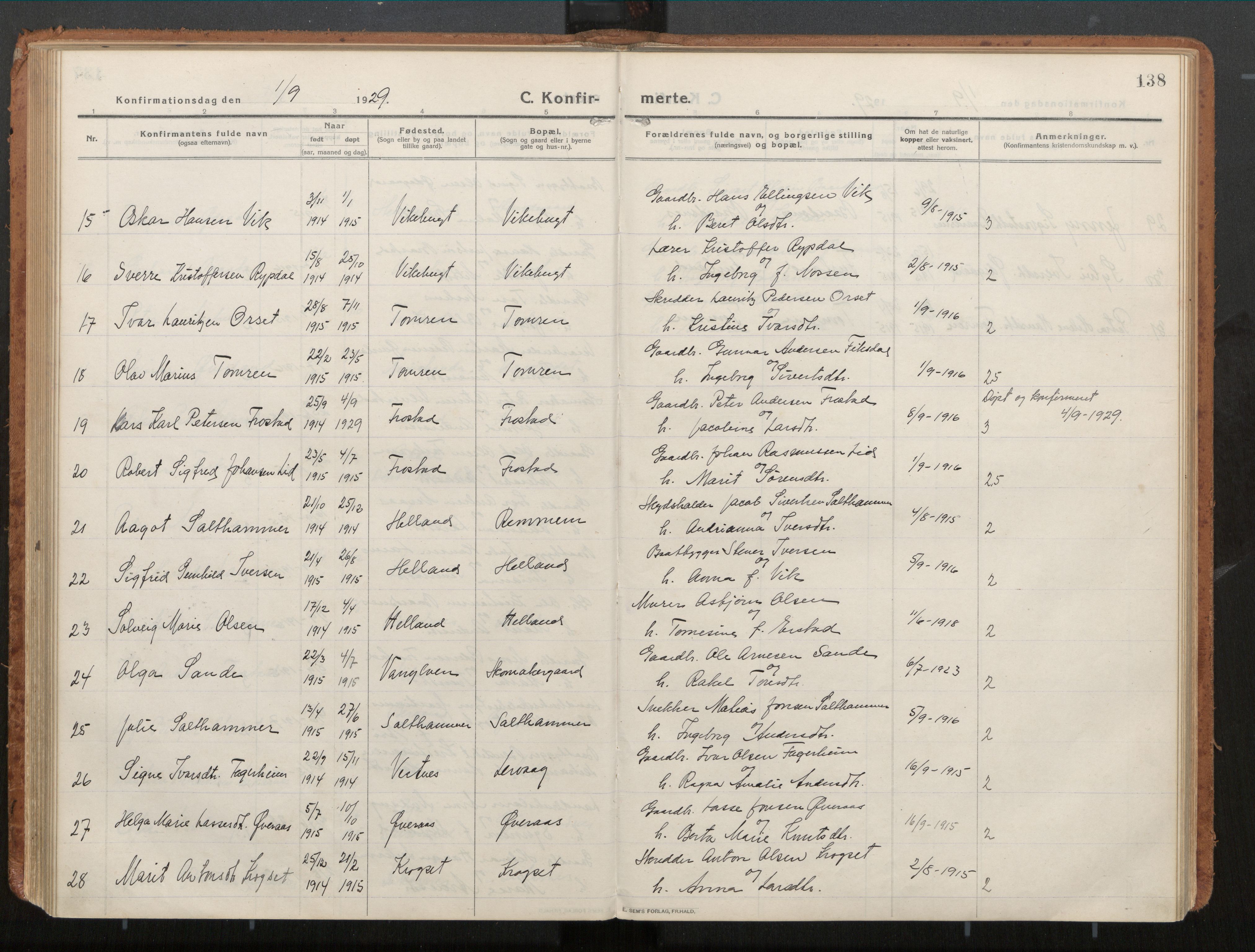 Ministerialprotokoller, klokkerbøker og fødselsregistre - Møre og Romsdal, AV/SAT-A-1454/539/L0534a: Parish register (official) no. 539A08, 1912-1935, p. 138