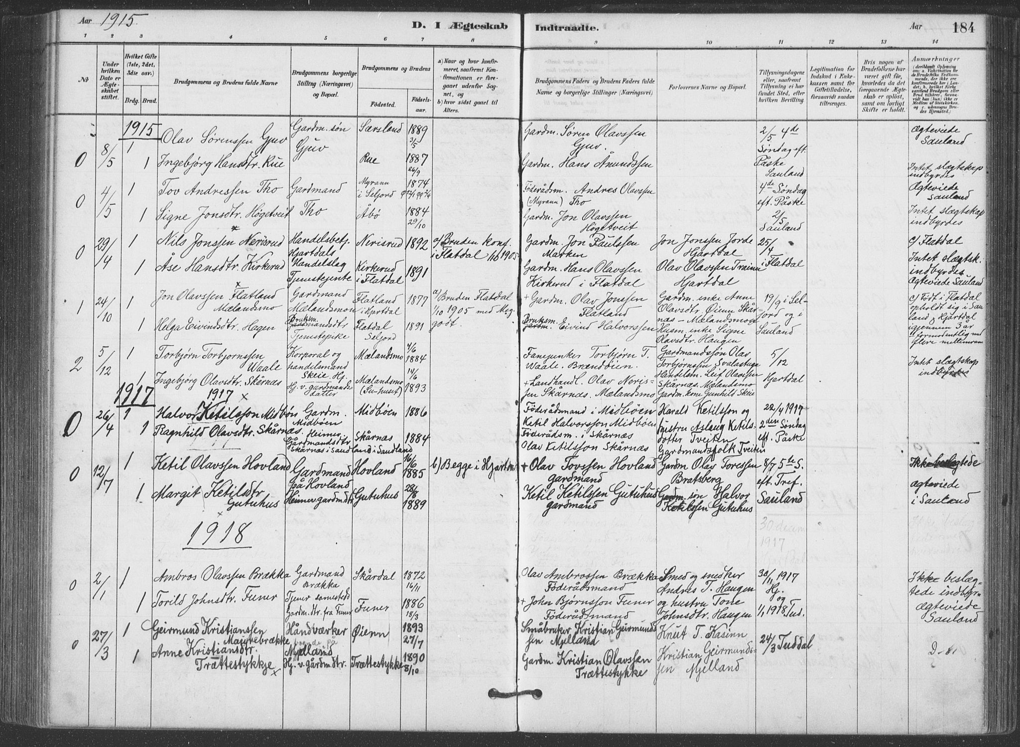 Hjartdal kirkebøker, SAKO/A-270/F/Fa/L0010: Parish register (official) no. I 10, 1880-1929, p. 184