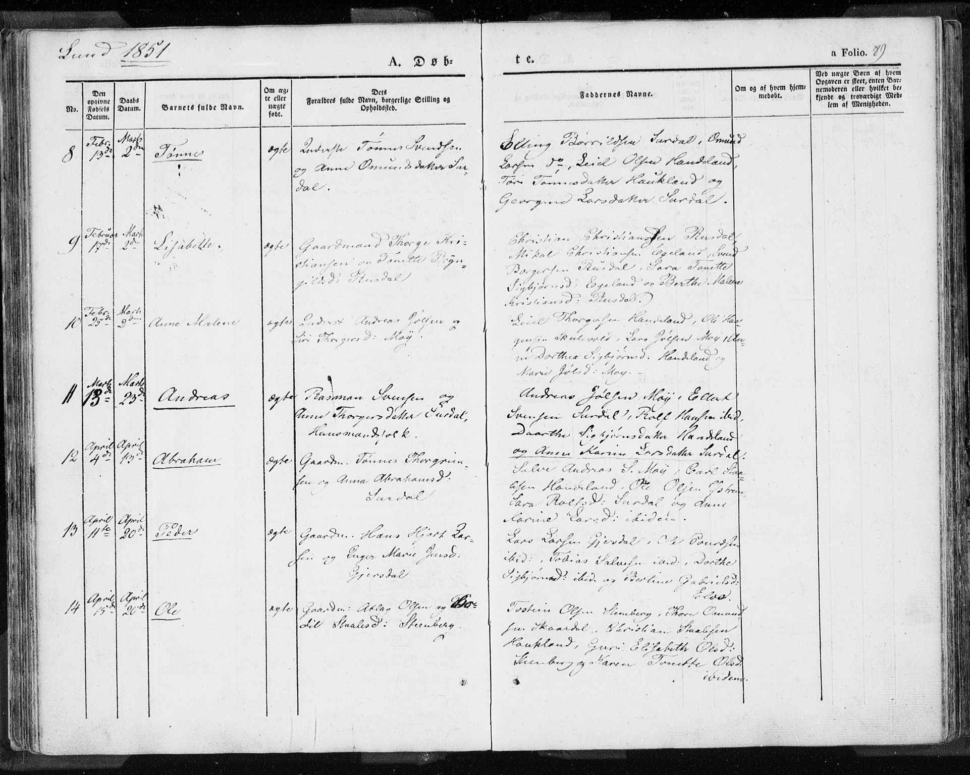Lund sokneprestkontor, AV/SAST-A-101809/S06/L0007: Parish register (official) no. A 7.1, 1833-1854, p. 89