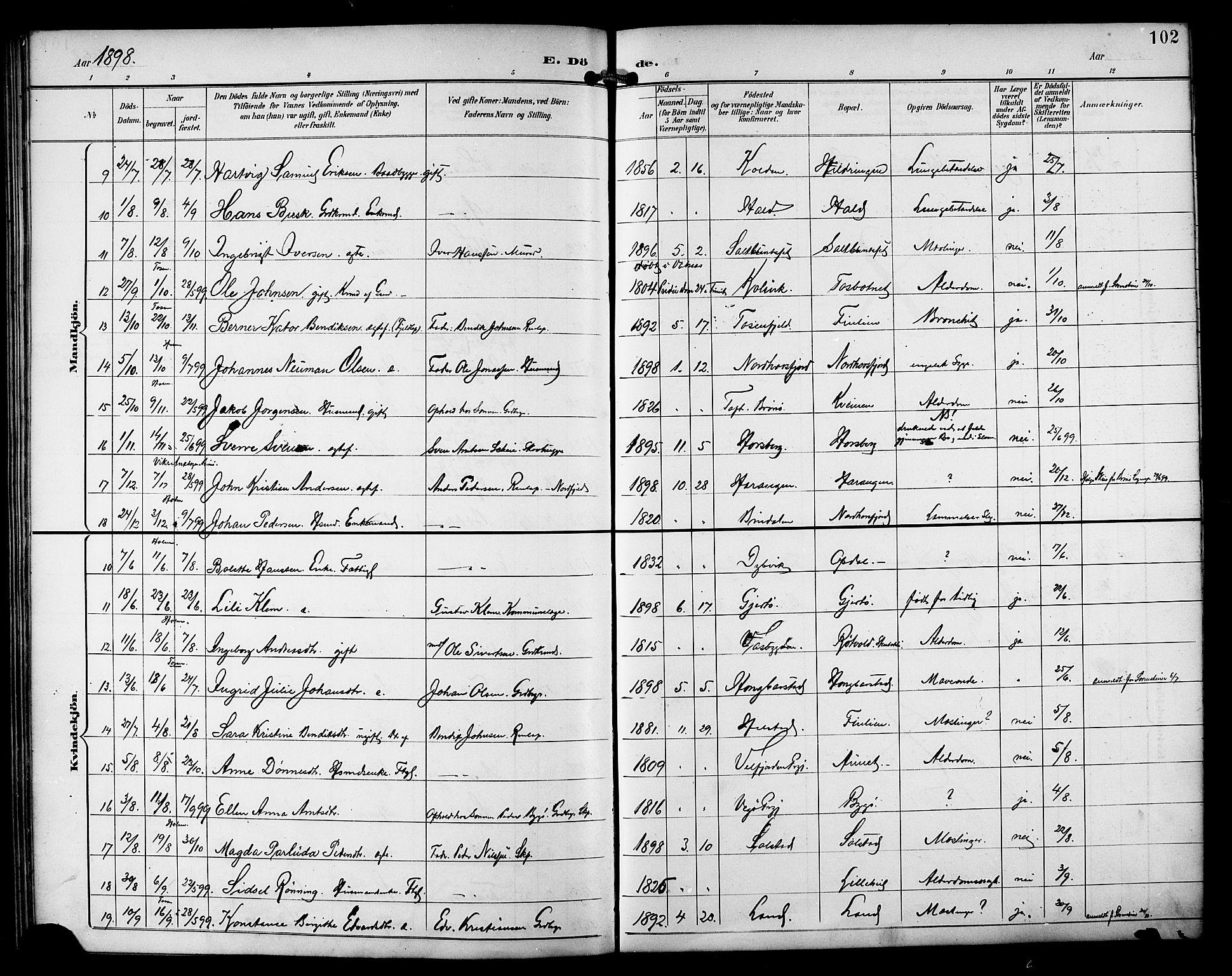 Ministerialprotokoller, klokkerbøker og fødselsregistre - Nordland, AV/SAT-A-1459/810/L0152: Parish register (official) no. 810A11, 1895-1899, p. 102