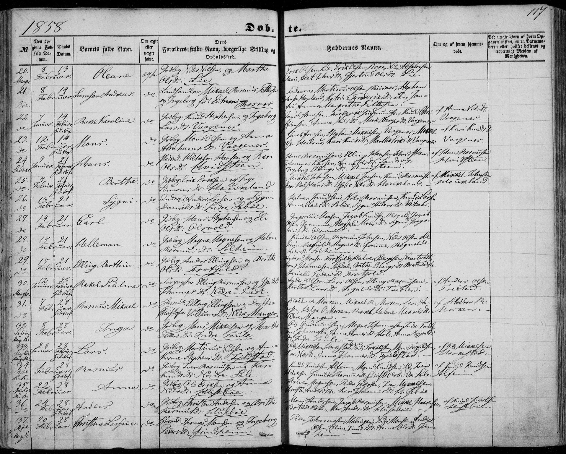 Manger sokneprestembete, SAB/A-76801/H/Haa: Parish register (official) no. A 6, 1849-1859, p. 117