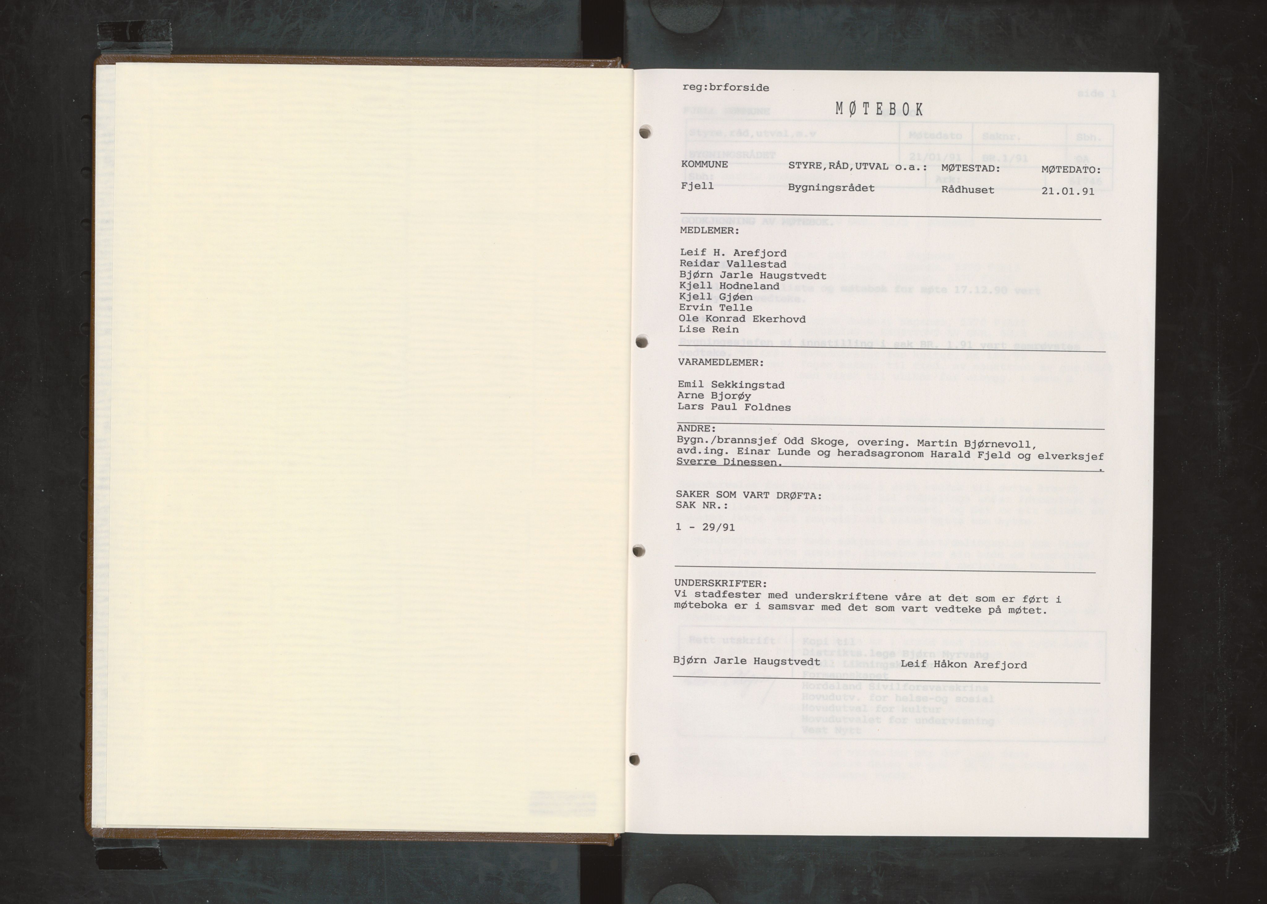 Fjell kommune. Bygningsrådet, IKAH/1246-511/A/Aa/L0030: Møtebok for Fjell bygningsråd, 1991