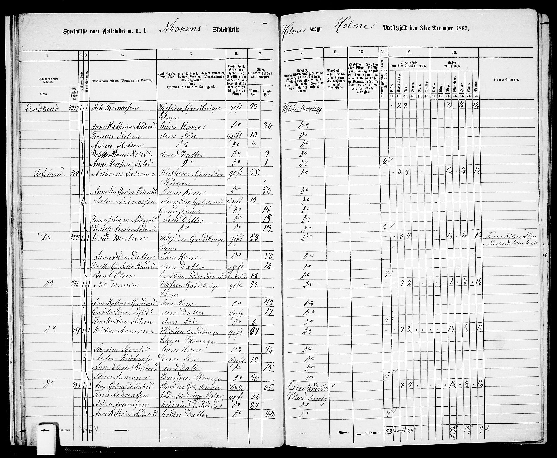 RA, 1865 census for Holum, 1865, p. 23