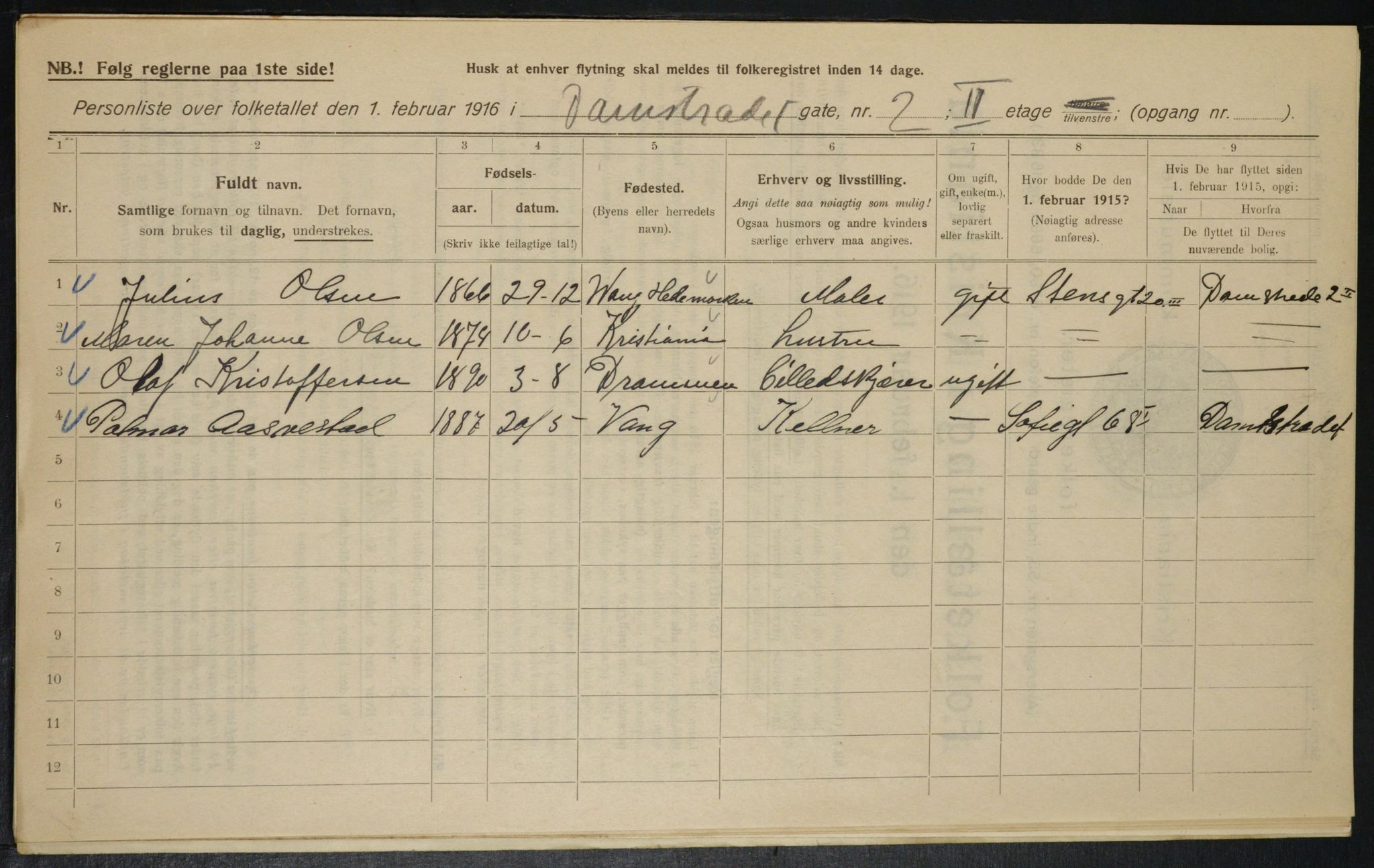 OBA, Municipal Census 1916 for Kristiania, 1916, p. 14458