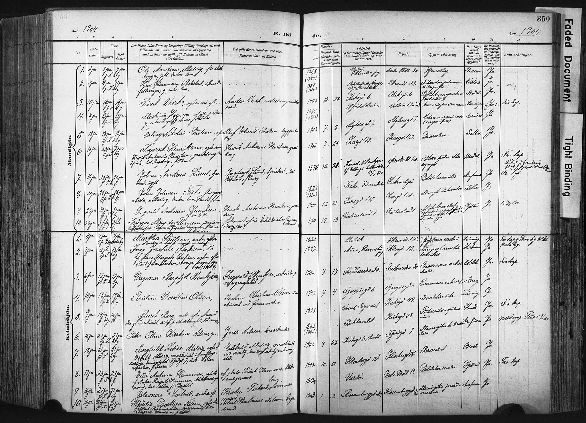 Ministerialprotokoller, klokkerbøker og fødselsregistre - Sør-Trøndelag, SAT/A-1456/604/L0201: Parish register (official) no. 604A21, 1901-1911, p. 350