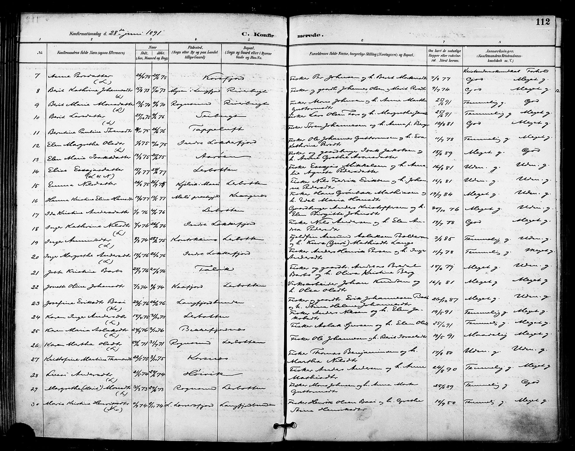 Talvik sokneprestkontor, SATØ/S-1337/H/Ha/L0013kirke: Parish register (official) no. 13, 1886-1897, p. 112