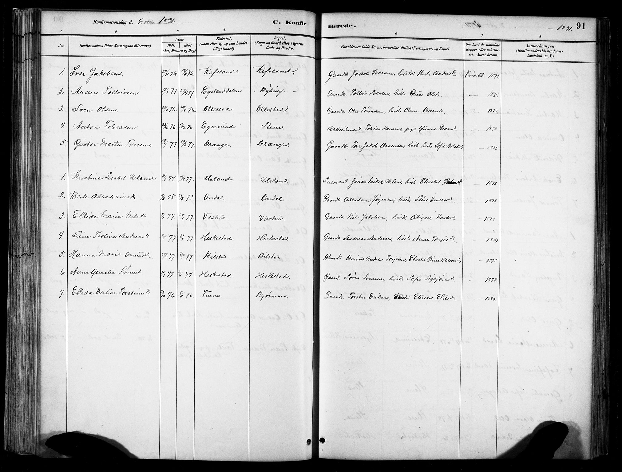 Lund sokneprestkontor, AV/SAST-A-101809/S06/L0012: Parish register (official) no. A 11, 1887-1921, p. 91