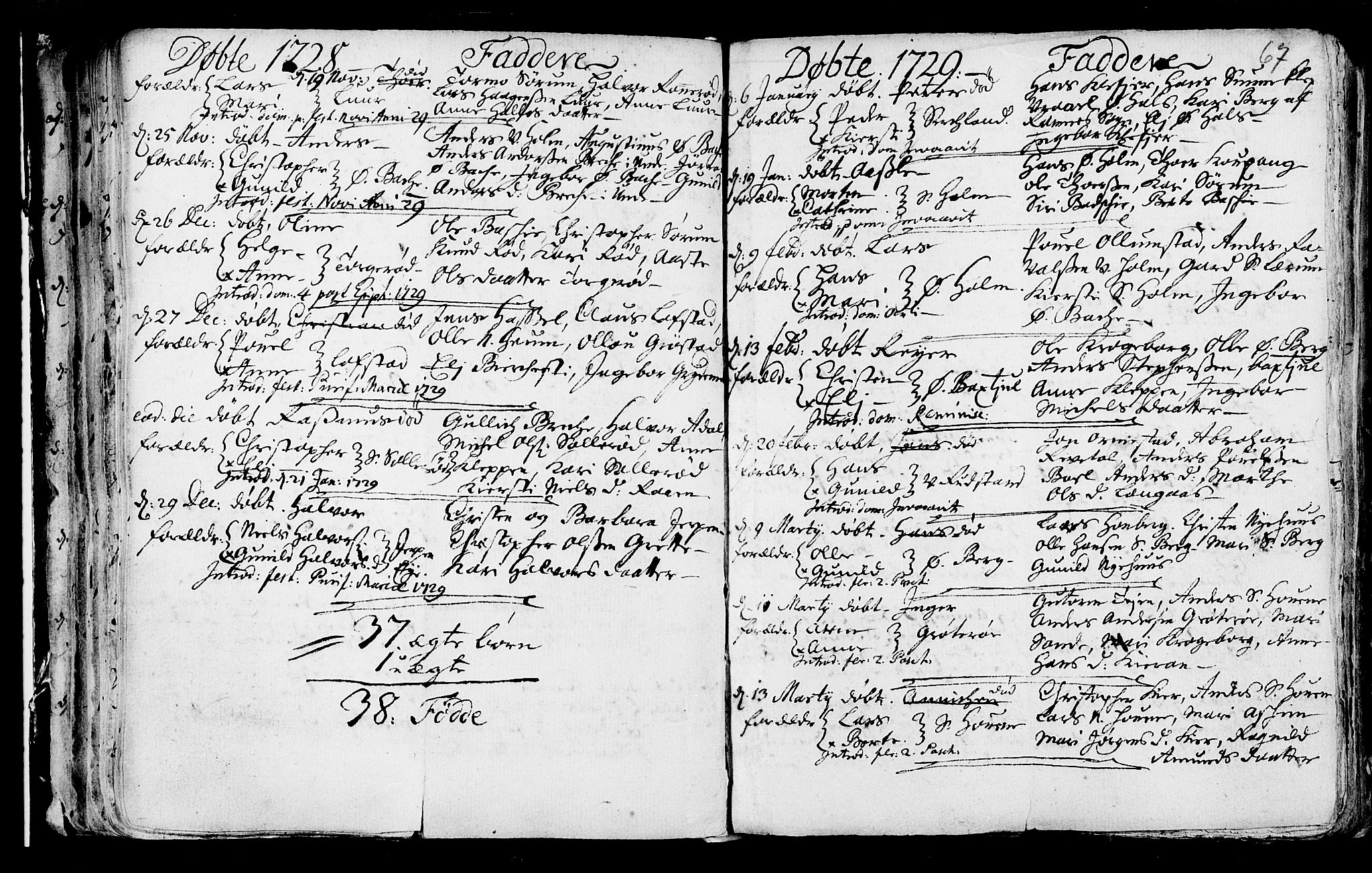 Våle kirkebøker, SAKO/A-334/F/Fa/L0002: Parish register (official) no. I 2, 1705-1732, p. 67