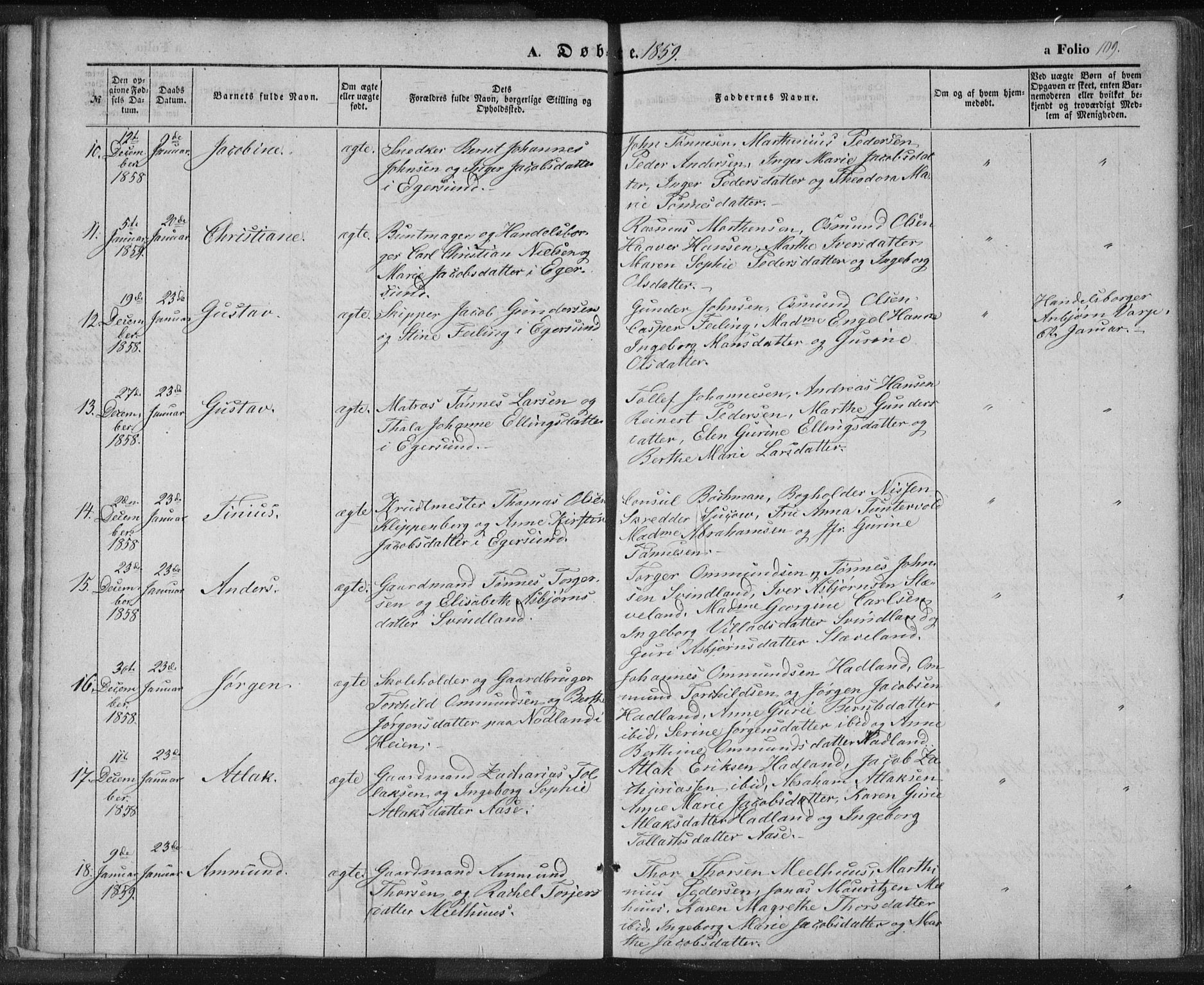 Eigersund sokneprestkontor, AV/SAST-A-101807/S08/L0012: Parish register (official) no. A 12.1, 1850-1865, p. 109