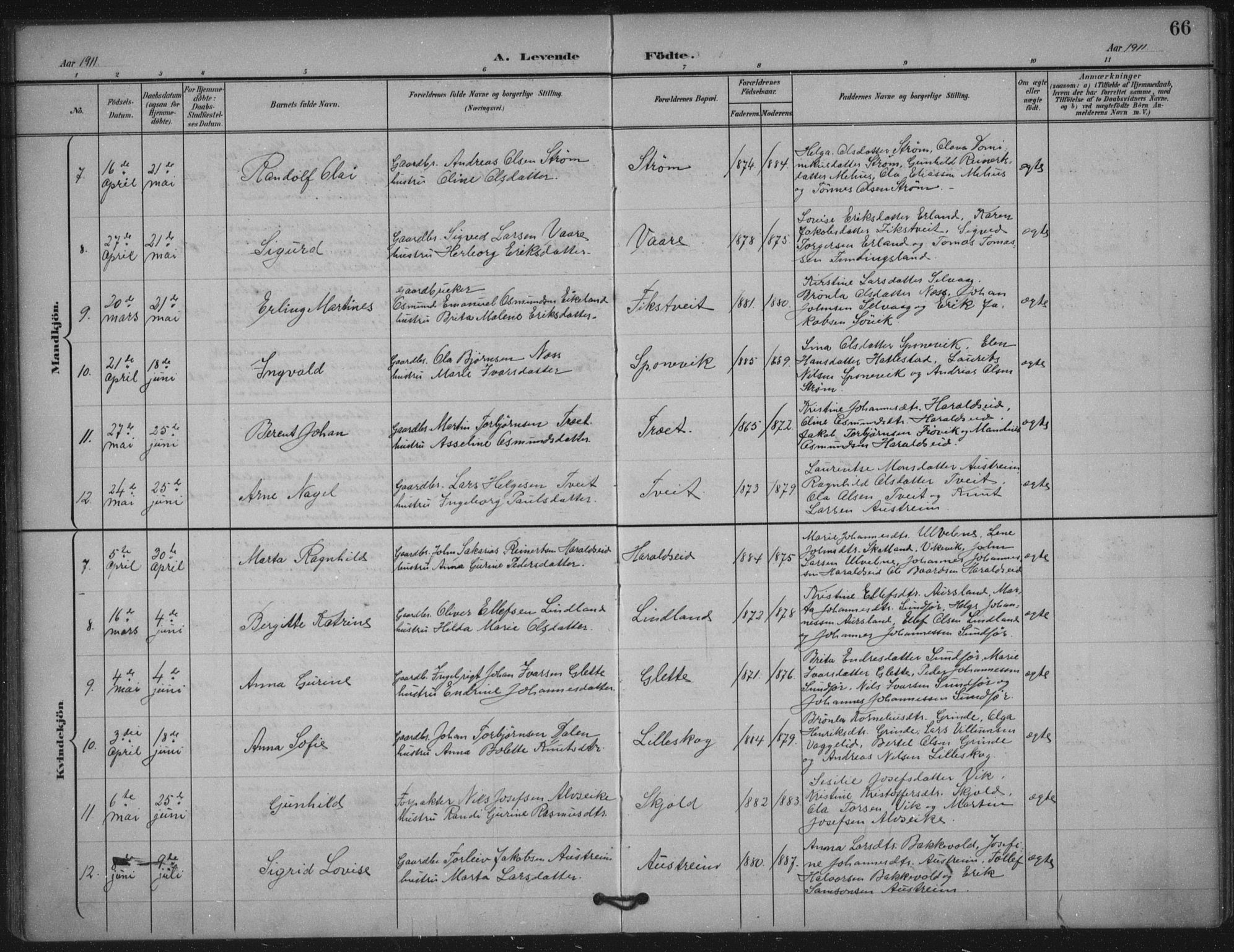 Skjold sokneprestkontor, AV/SAST-A-101847/H/Ha/Haa/L0011: Parish register (official) no. A 11, 1897-1914, p. 66