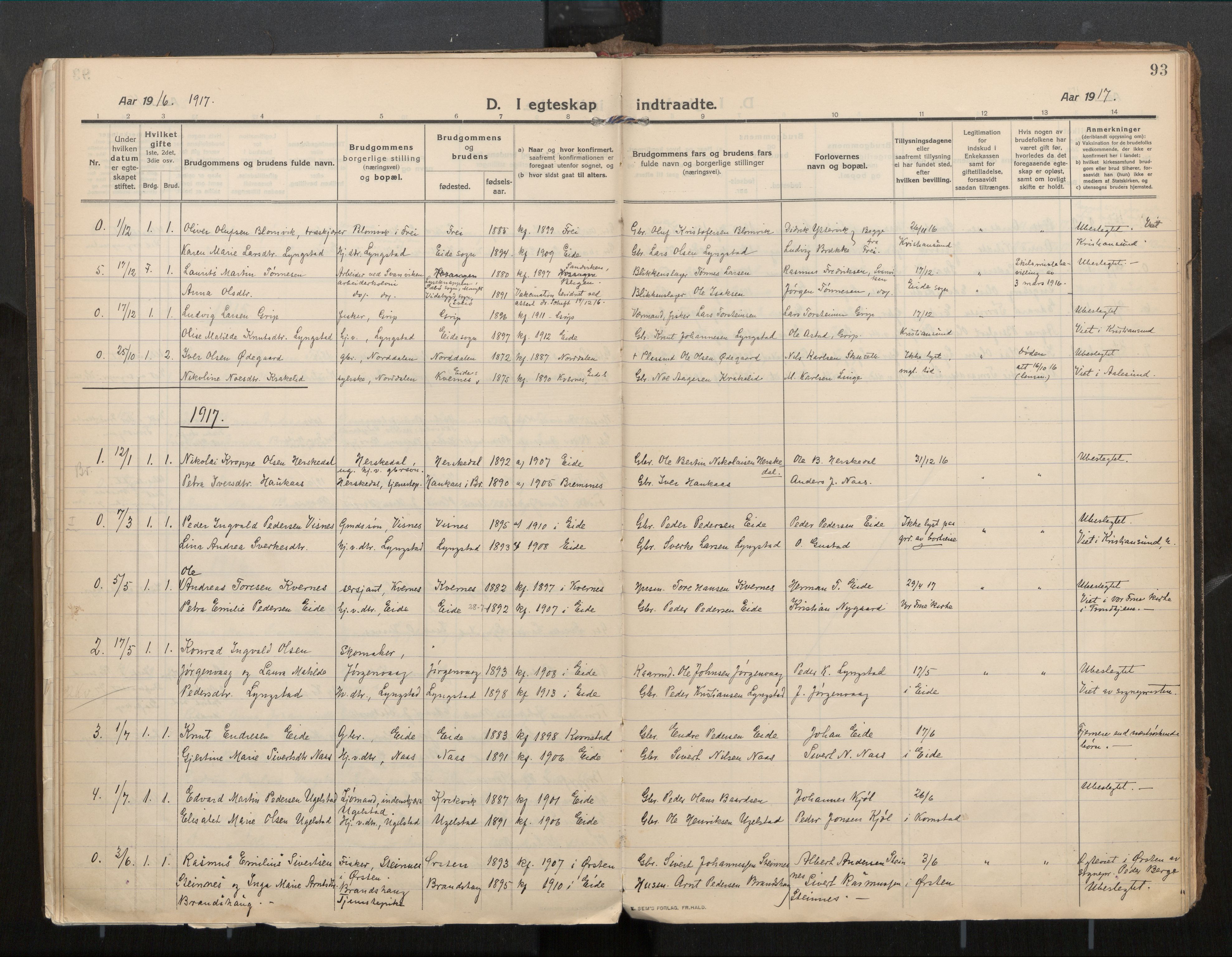 Ministerialprotokoller, klokkerbøker og fødselsregistre - Møre og Romsdal, SAT/A-1454/571/L0836b: Parish register (official) no. 571A03, 1911-1926, p. 93