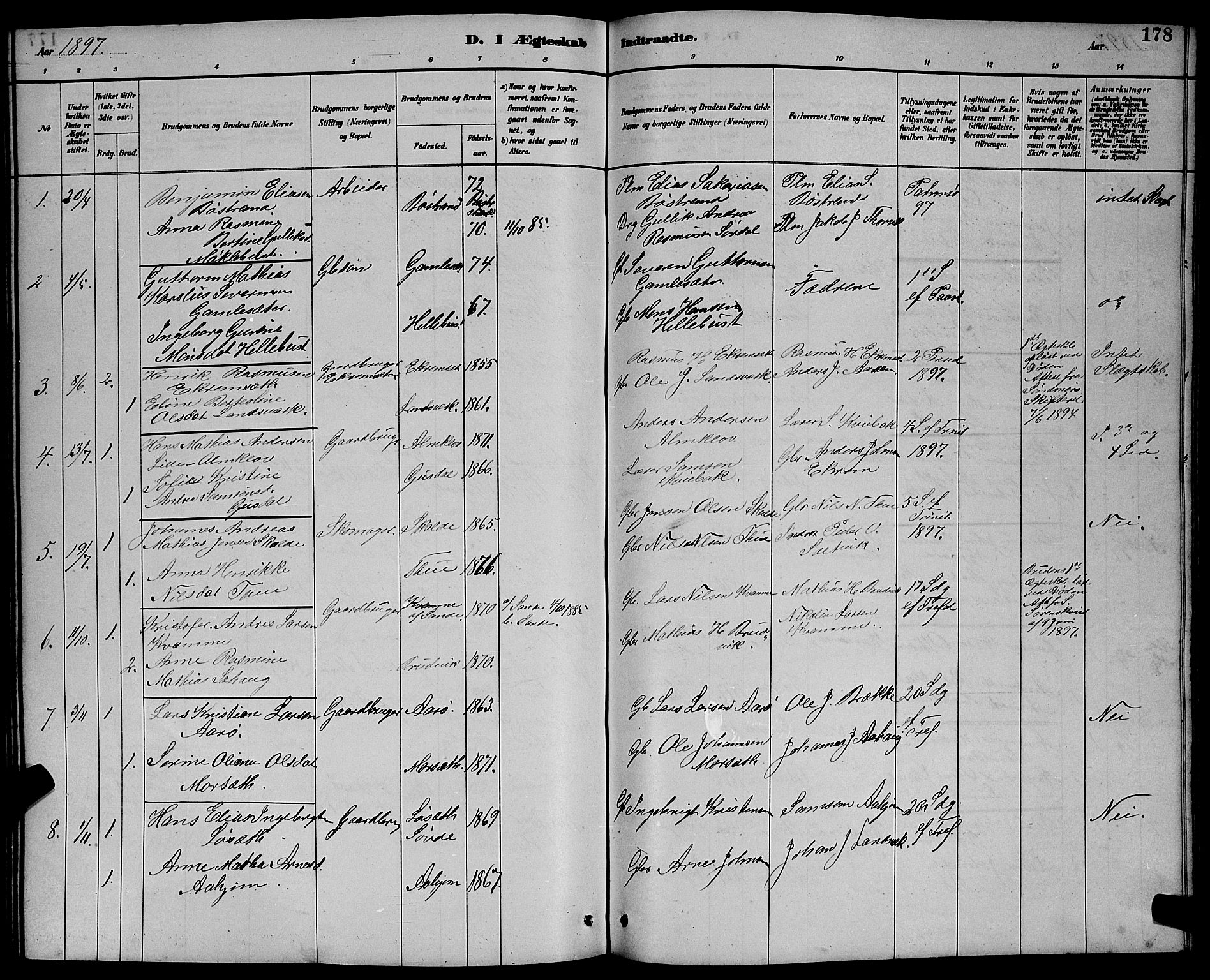 Ministerialprotokoller, klokkerbøker og fødselsregistre - Møre og Romsdal, AV/SAT-A-1454/501/L0017: Parish register (copy) no. 501C03, 1885-1901, p. 178