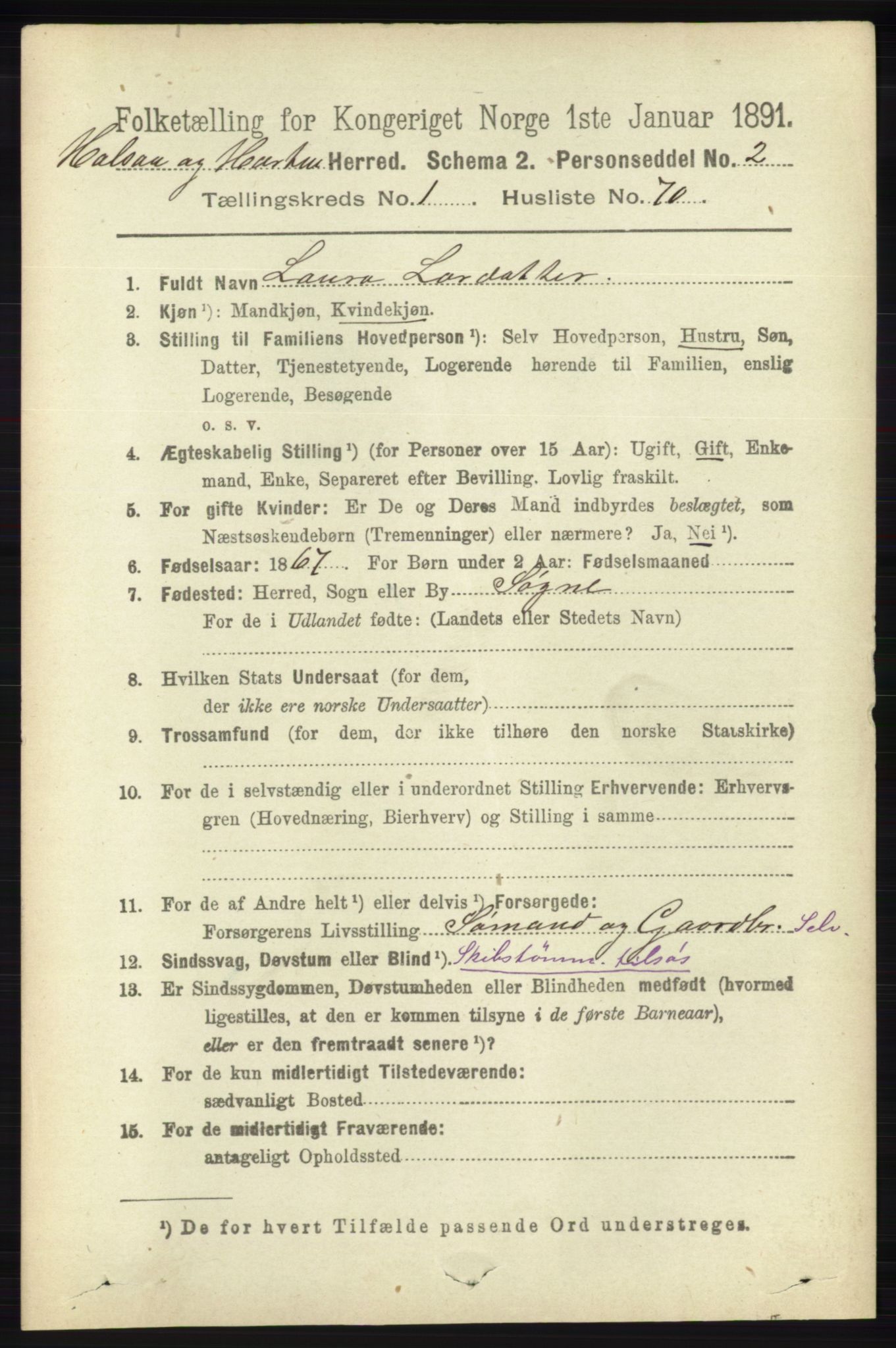 RA, 1891 census for 1019 Halse og Harkmark, 1891, p. 450