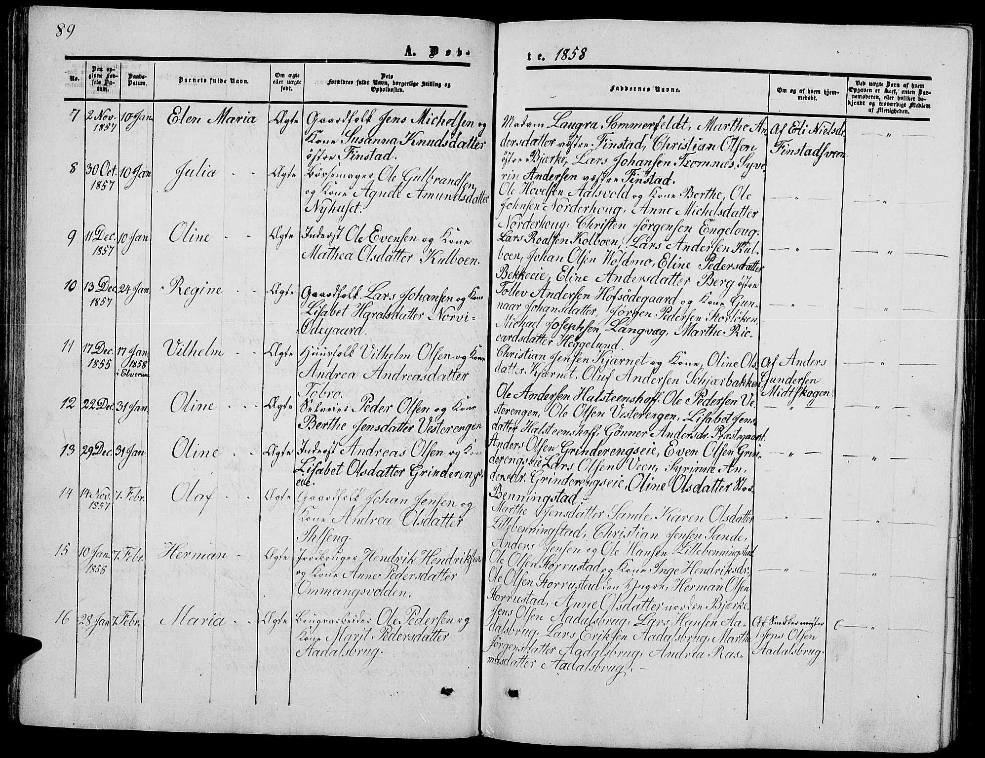 Løten prestekontor, SAH/PREST-022/L/La/L0003: Parish register (copy) no. 3, 1850-1862, p. 89