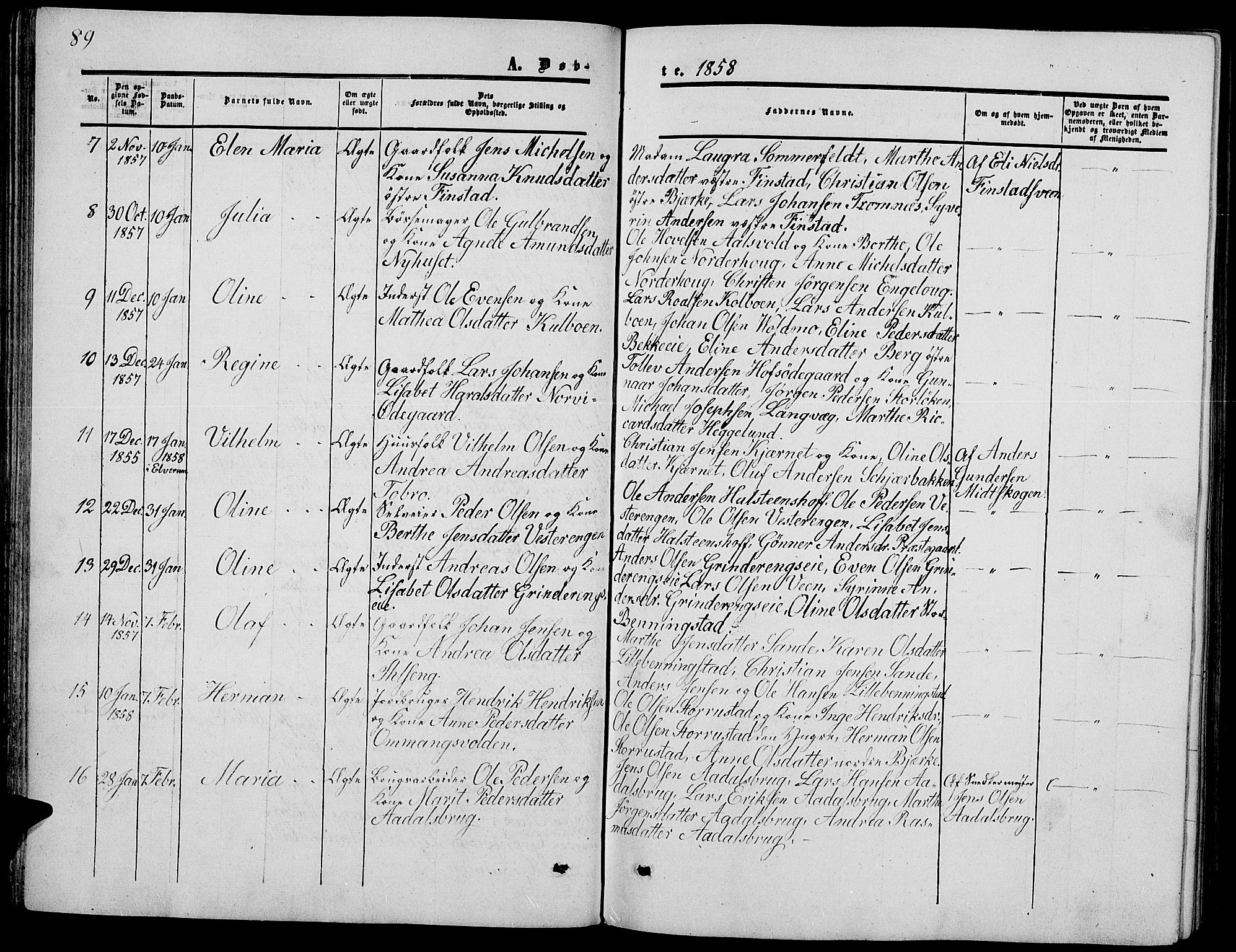 Løten prestekontor, AV/SAH-PREST-022/L/La/L0003: Parish register (copy) no. 3, 1850-1862, p. 89