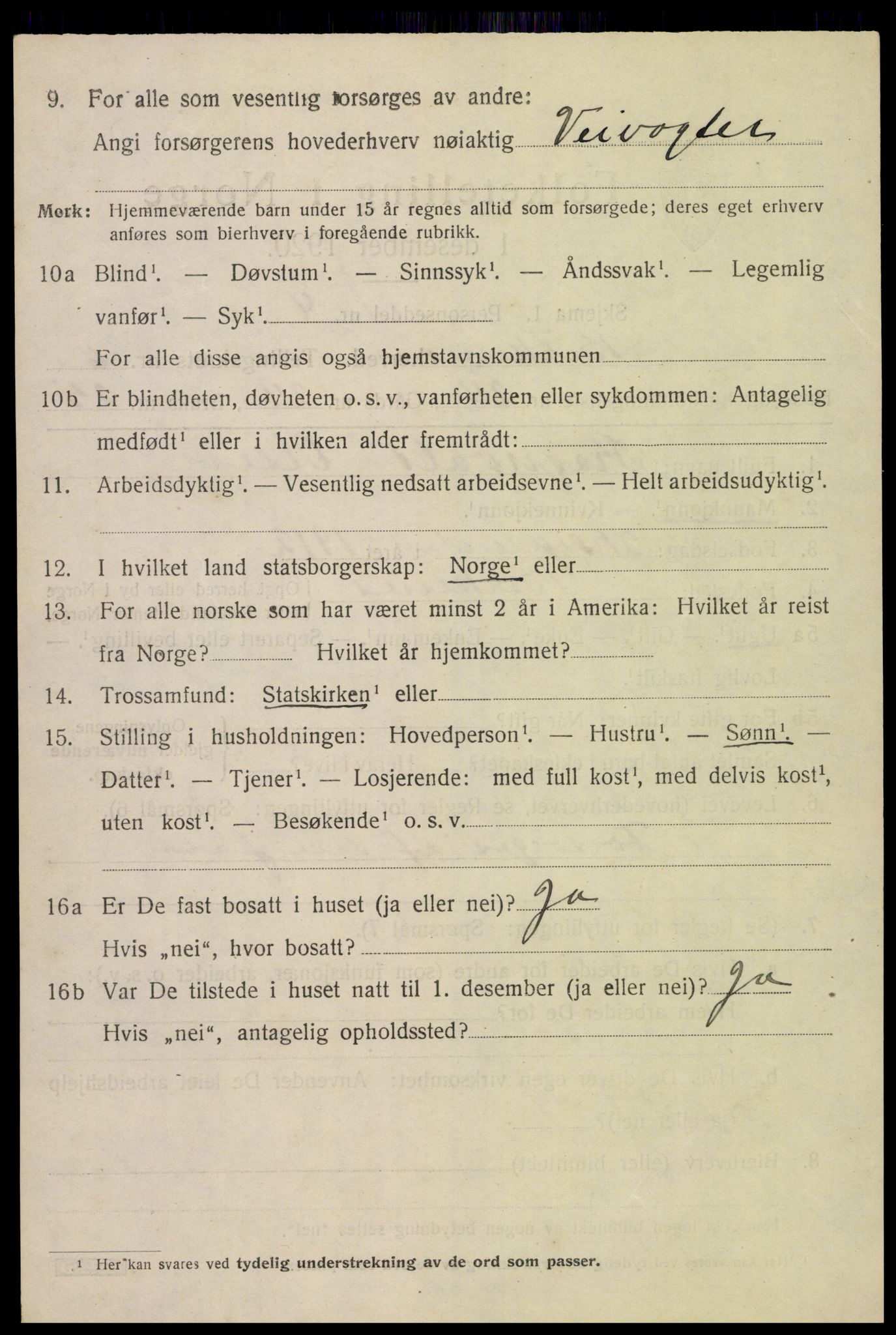 SAK, 1920 census for Birkenes, 1920, p. 3998