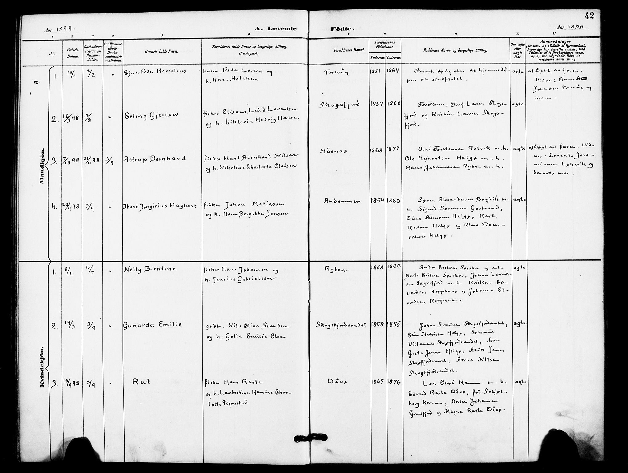 Karlsøy sokneprestembete, SATØ/S-1299/H/Ha/Haa/L0012kirke: Parish register (official) no. 12, 1892-1902, p. 42