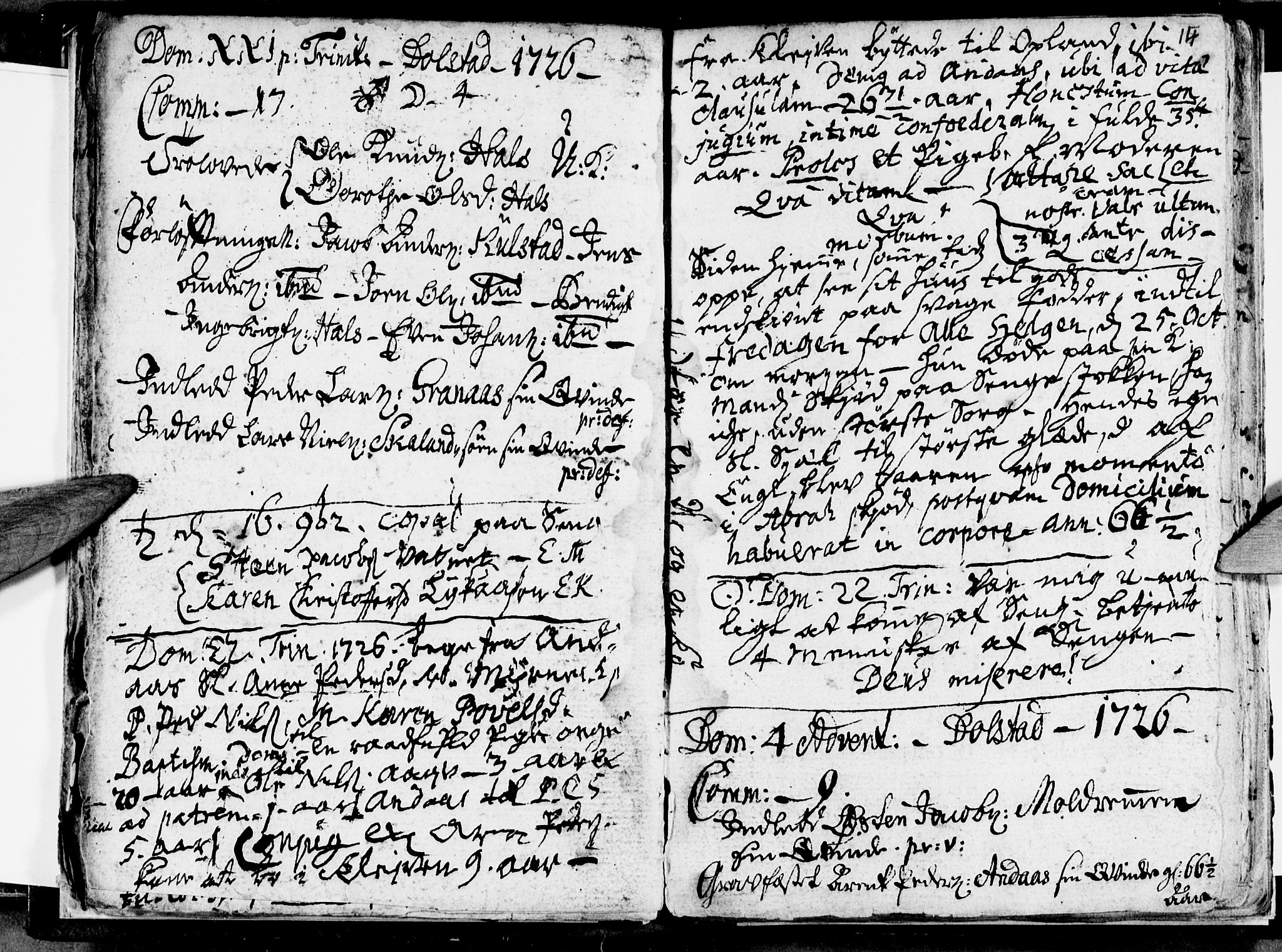 Ministerialprotokoller, klokkerbøker og fødselsregistre - Nordland, SAT/A-1459/820/L0283: Parish register (official) no. 820A04, 1726-1729, p. 14
