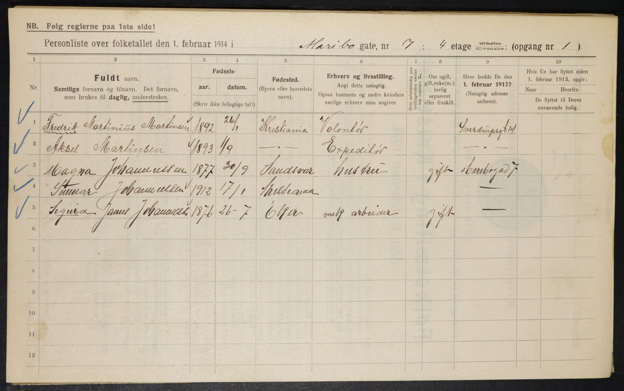 OBA, Municipal Census 1914 for Kristiania, 1914, p. 60354