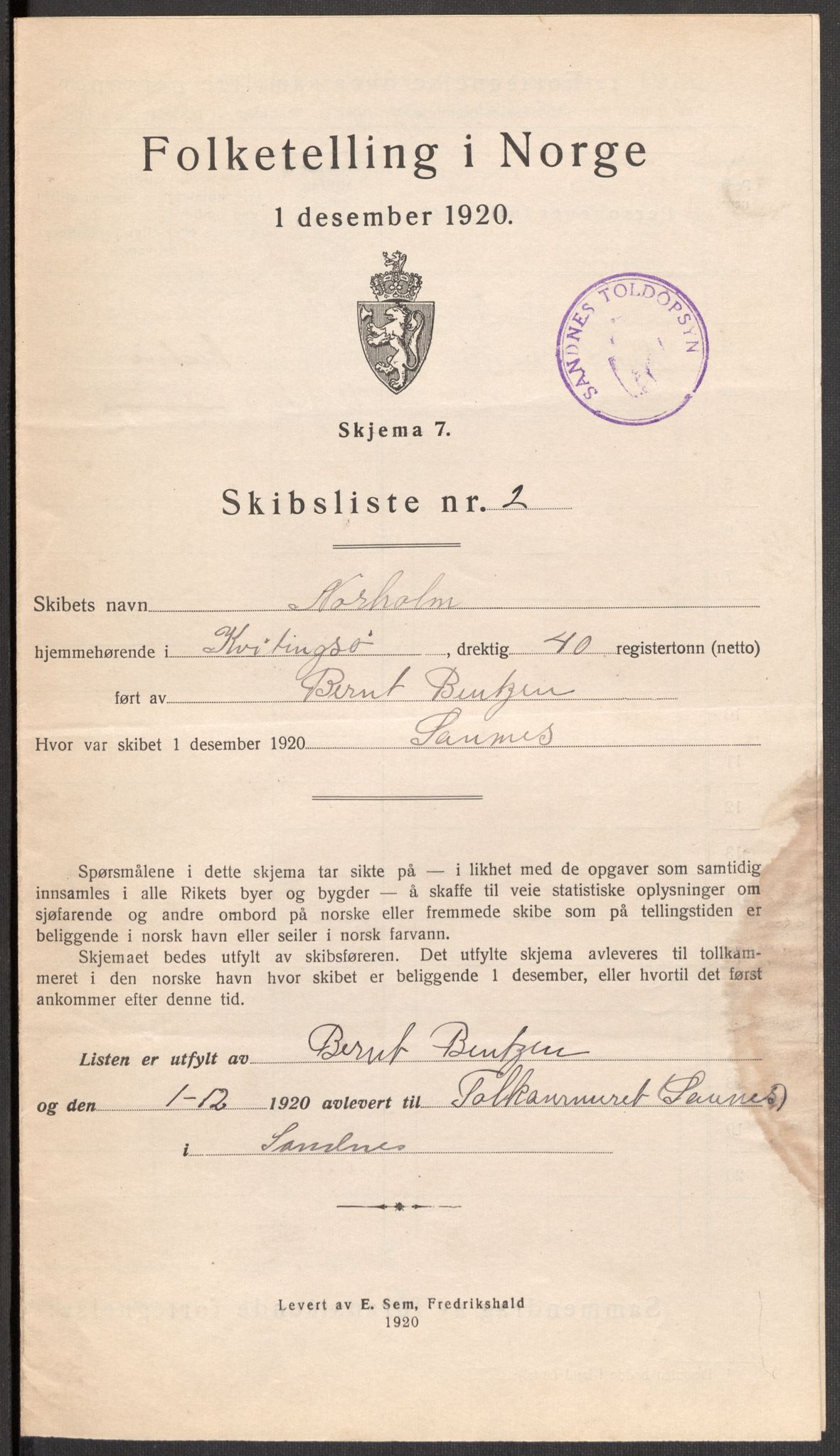 SAST, 1920 census for Sandnes, 1920, p. 8171