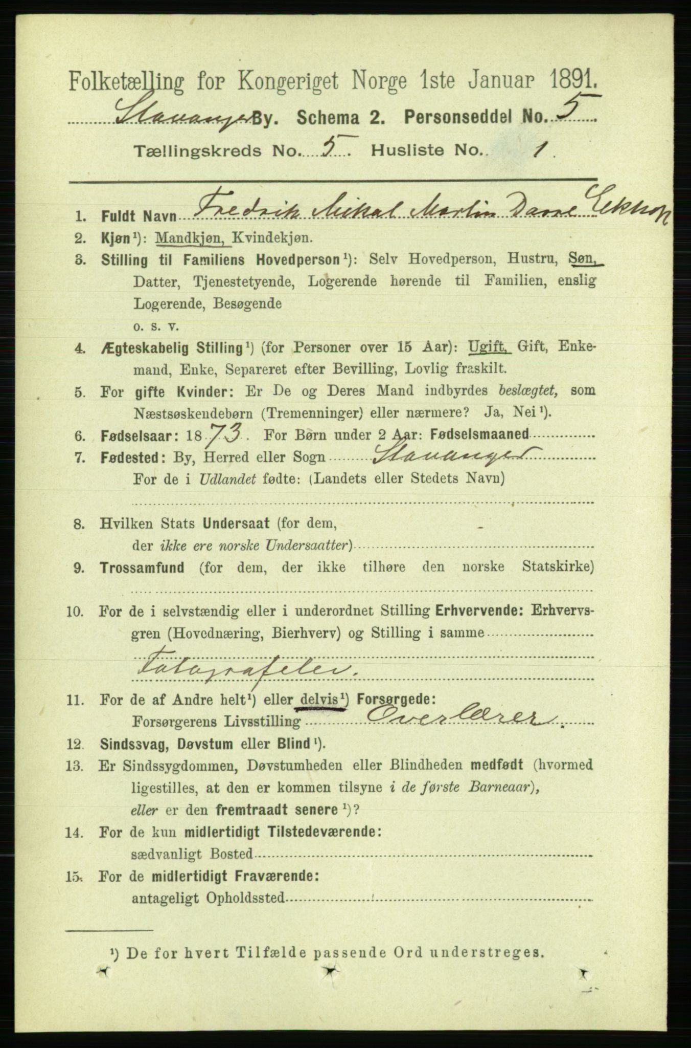 RA, 1891 census for 1103 Stavanger, 1891, p. 8811