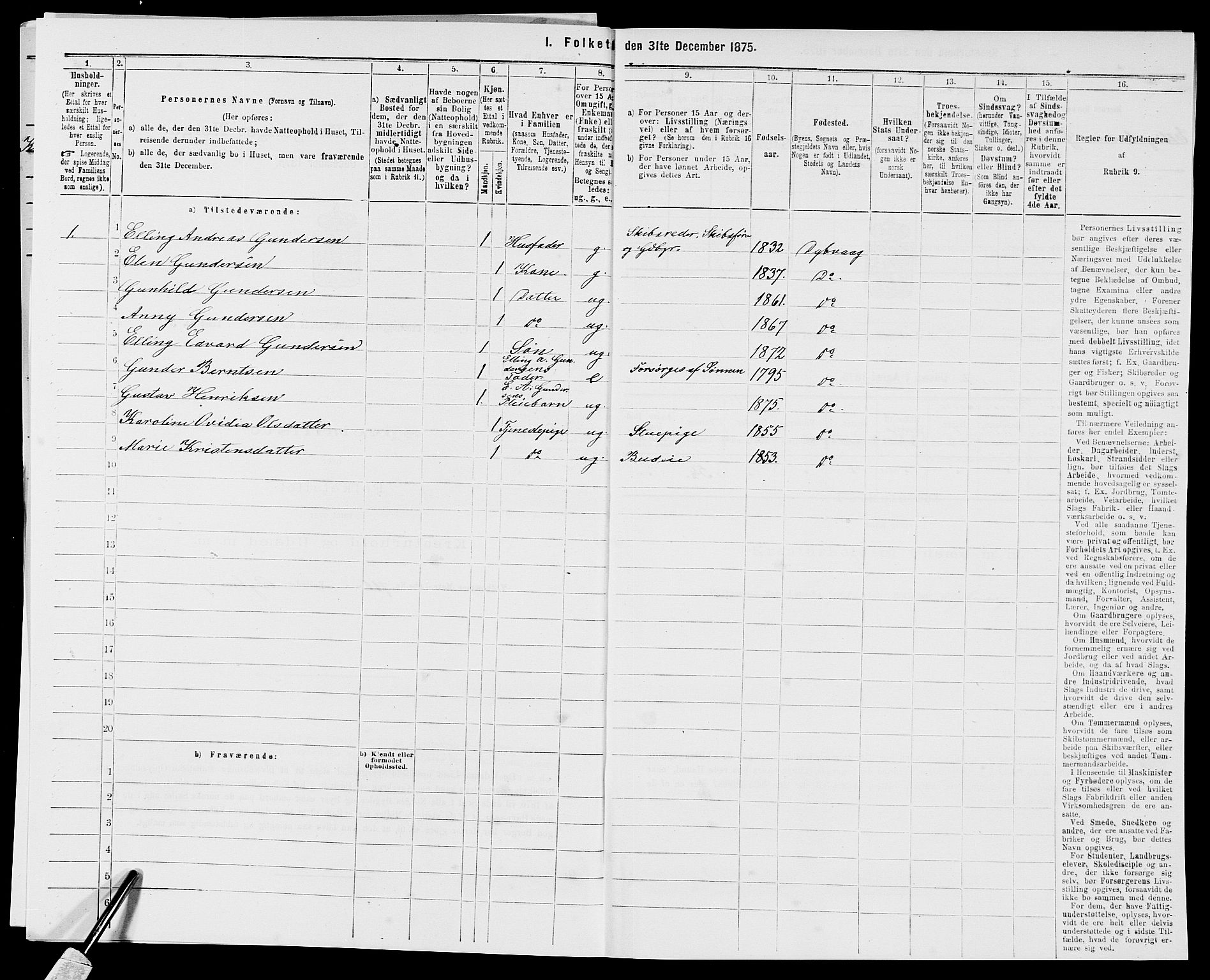 SAK, 1875 census for 0915P Dypvåg, 1875, p. 820