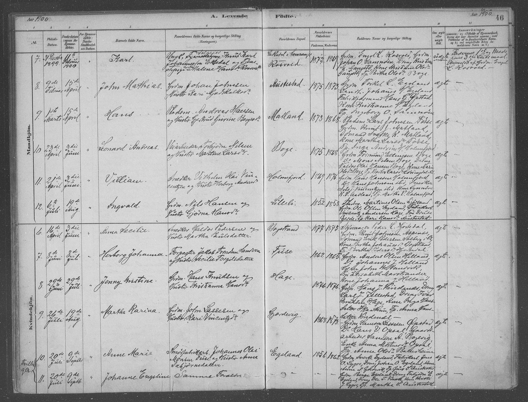 Fusa sokneprestembete, AV/SAB-A-75401/H/Haa: Parish register (official) no. B 1, 1880-1938, p. 46