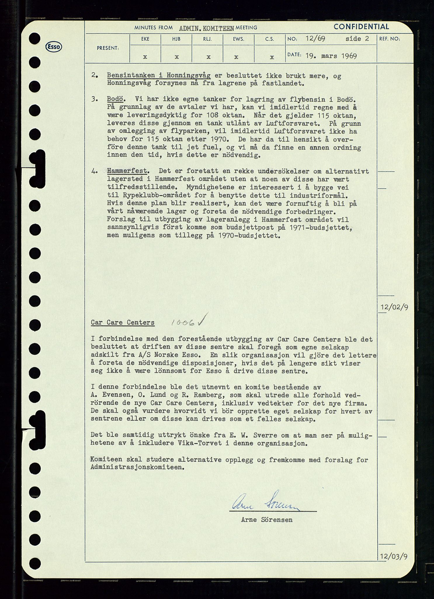 Pa 0982 - Esso Norge A/S, AV/SAST-A-100448/A/Aa/L0003/0001: Den administrerende direksjon Board minutes (styrereferater) og Bedriftforsamlingsprotokoll / Den administrerende direksjon Board minutes (styrereferater), 1969, p. 65