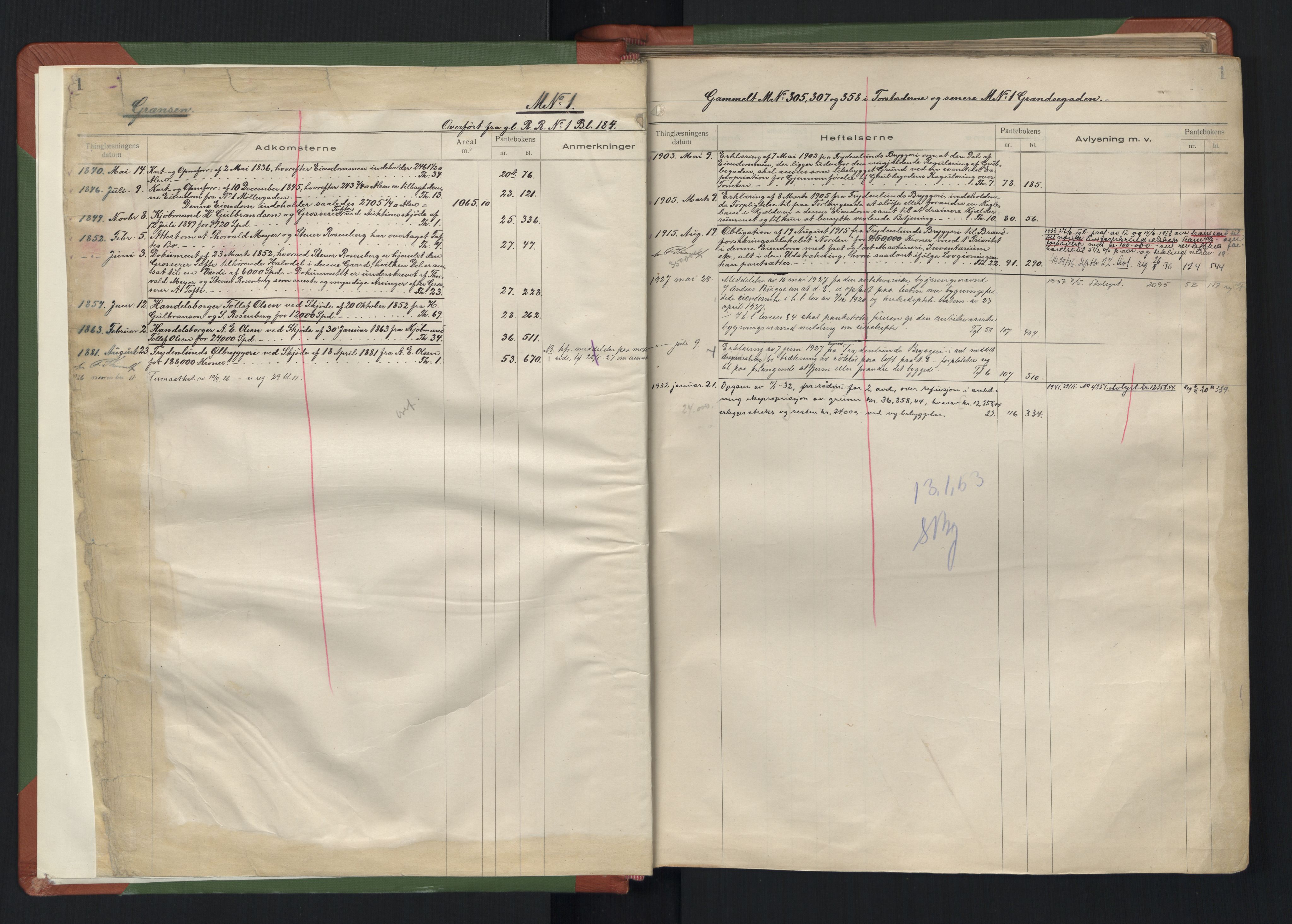 Oslo byskriverembete, SAO/A-10227/G/Ga/Gab/Gaba/L0050: Mortgage register no. 8V, 1921-1950, p. 1