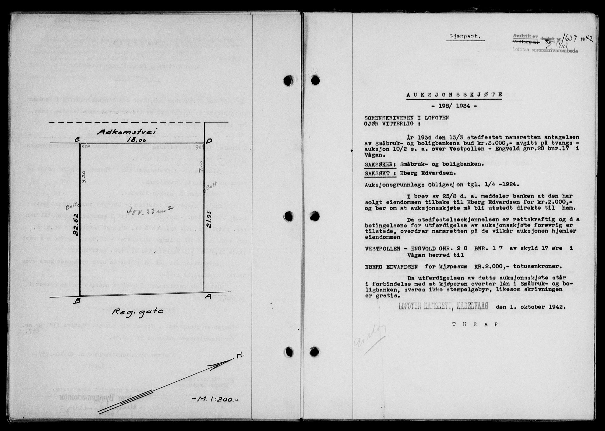 Lofoten sorenskriveri, SAT/A-0017/1/2/2C/L0010a: Mortgage book no. 10a, 1942-1943, Diary no: : 1637/1942