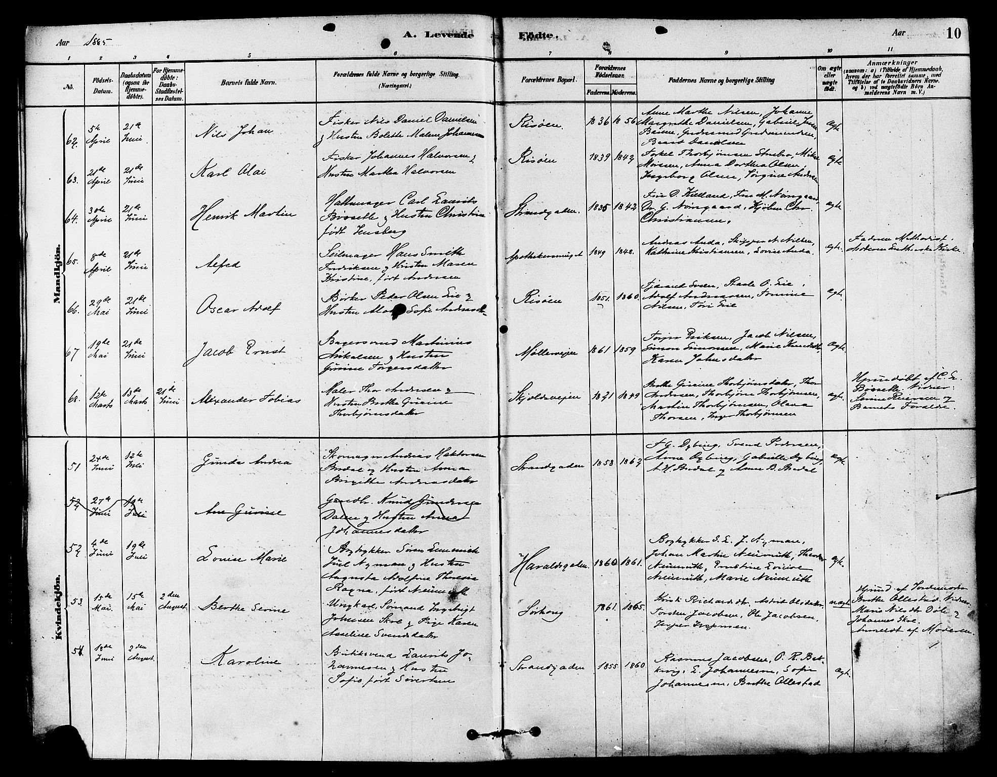 Haugesund sokneprestkontor, AV/SAST-A -101863/H/Ha/Haa/L0003: Parish register (official) no. A 3, 1885-1890, p. 10