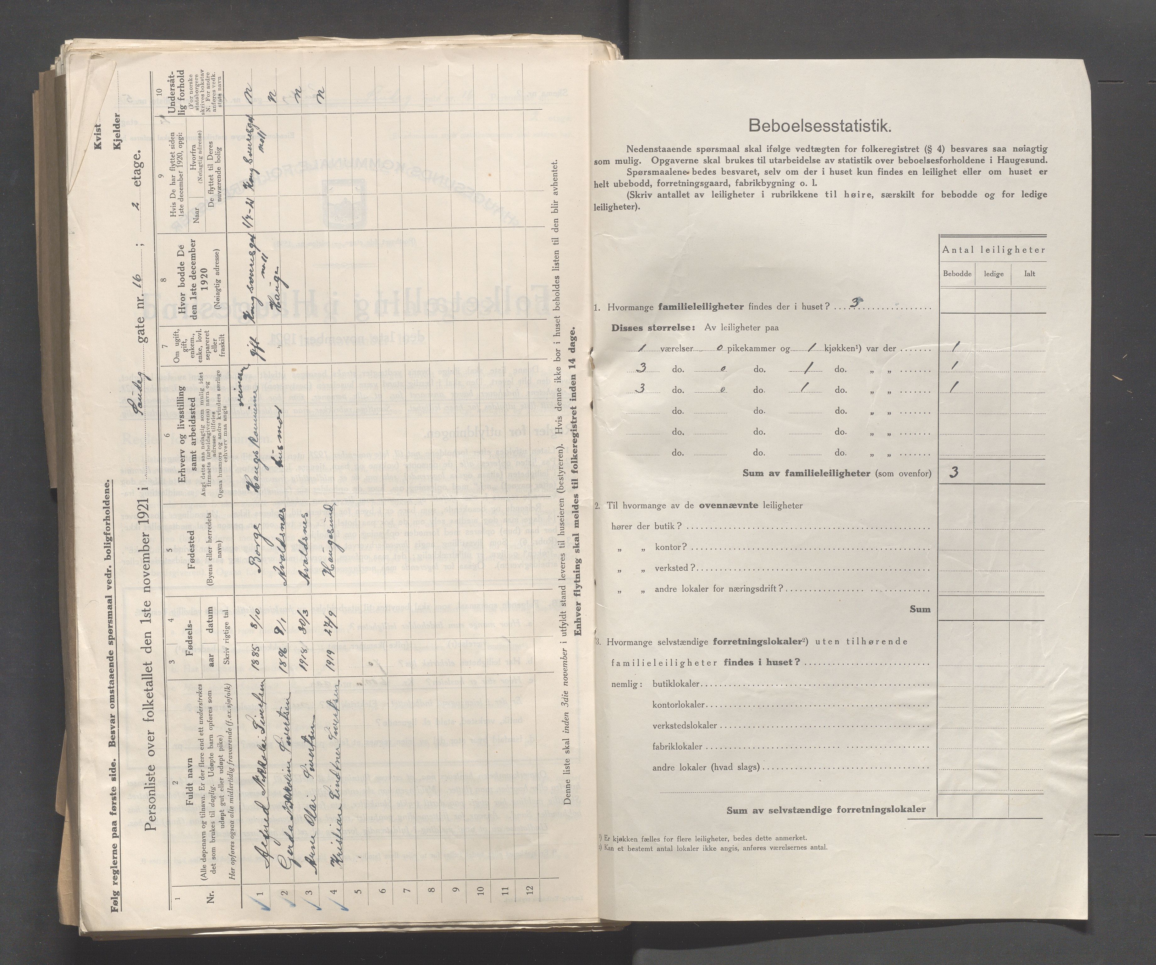 IKAR, Local census 1.11.1921 for Haugesund, 1921, p. 3609