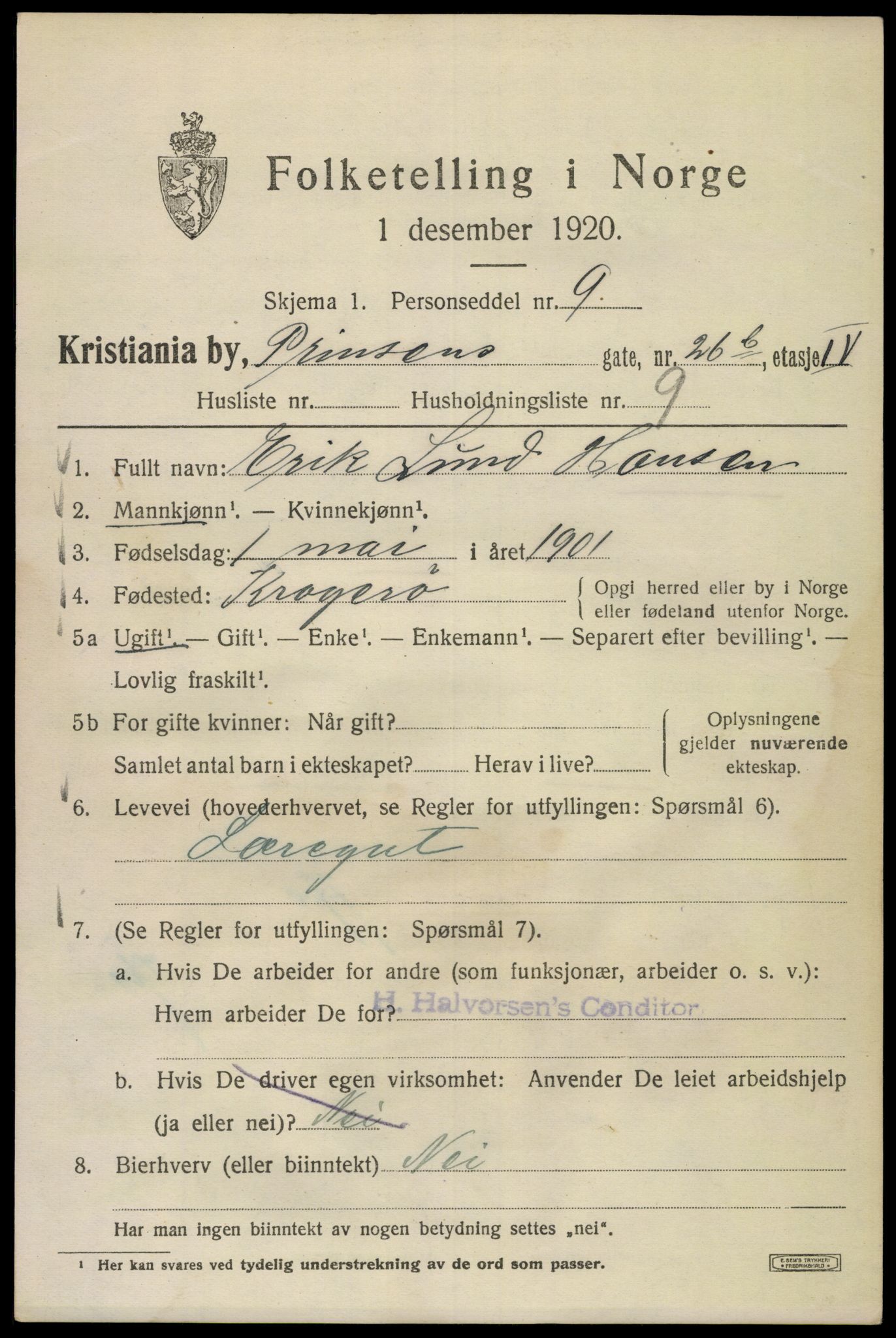 SAO, 1920 census for Kristiania, 1920, p. 458727